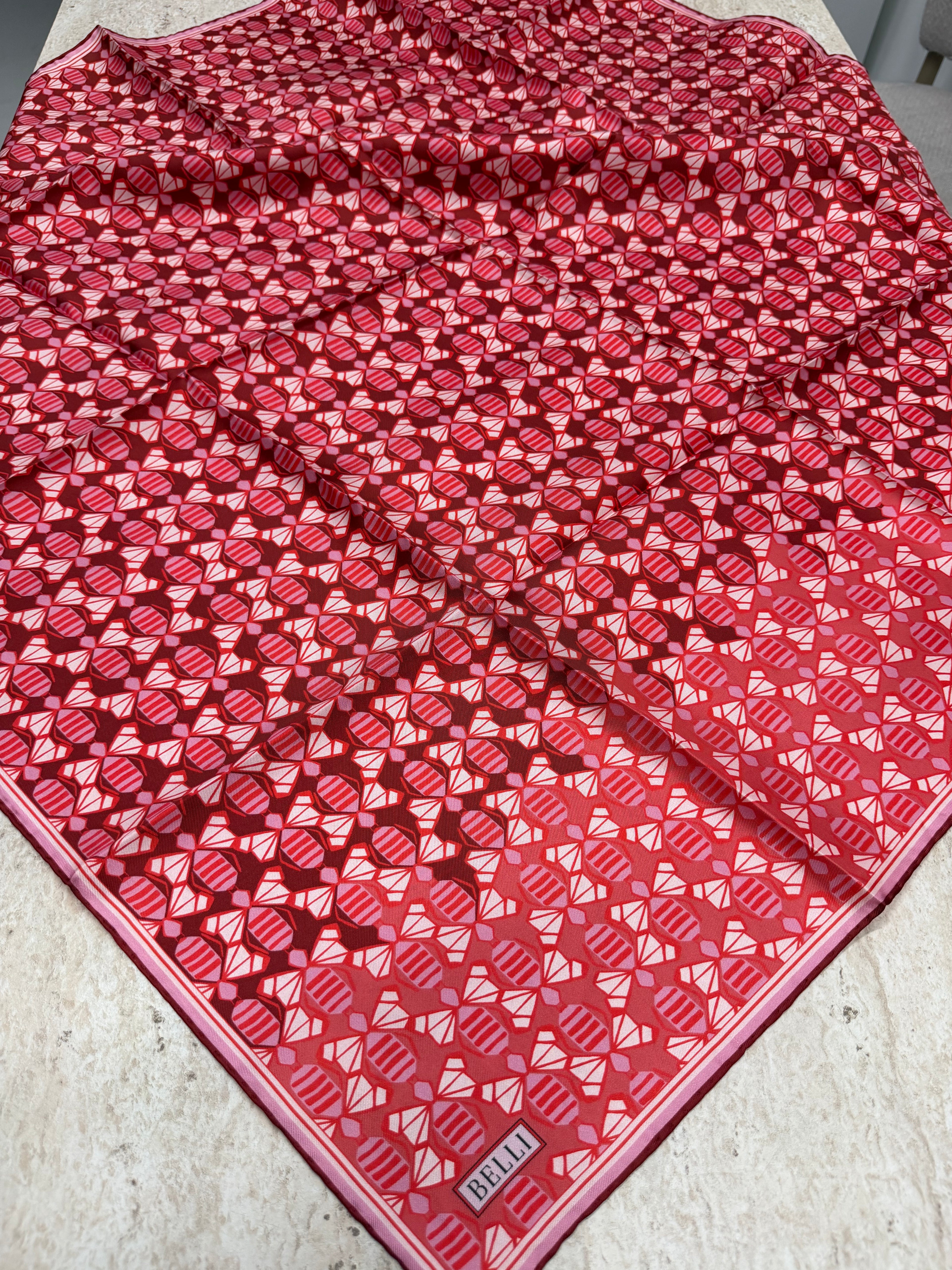 Belli'27 Kış Twill İpek Eşarp Bordo