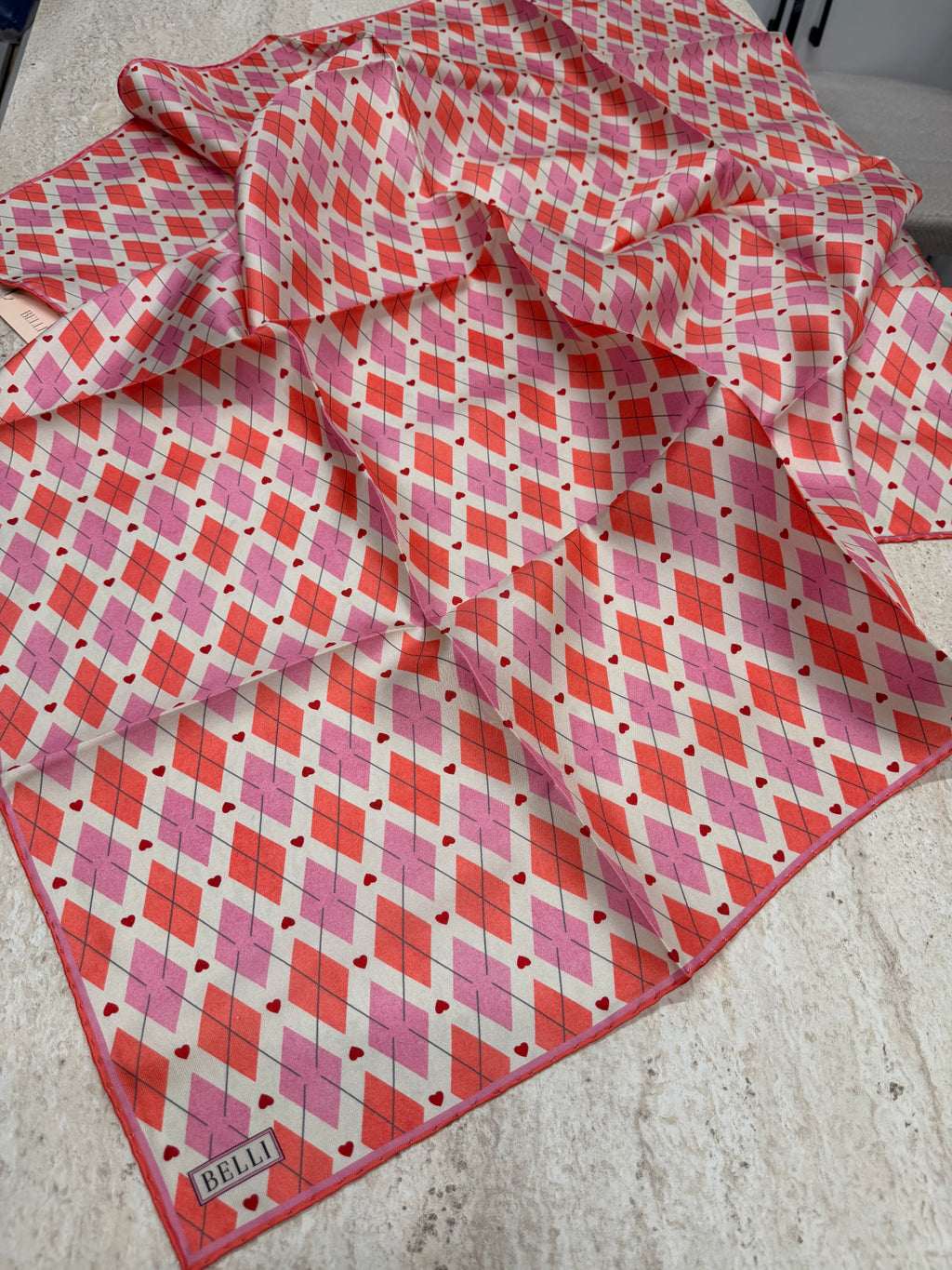 Belli '27 Kış Twill İpek Eşarp Pembe-Nar
