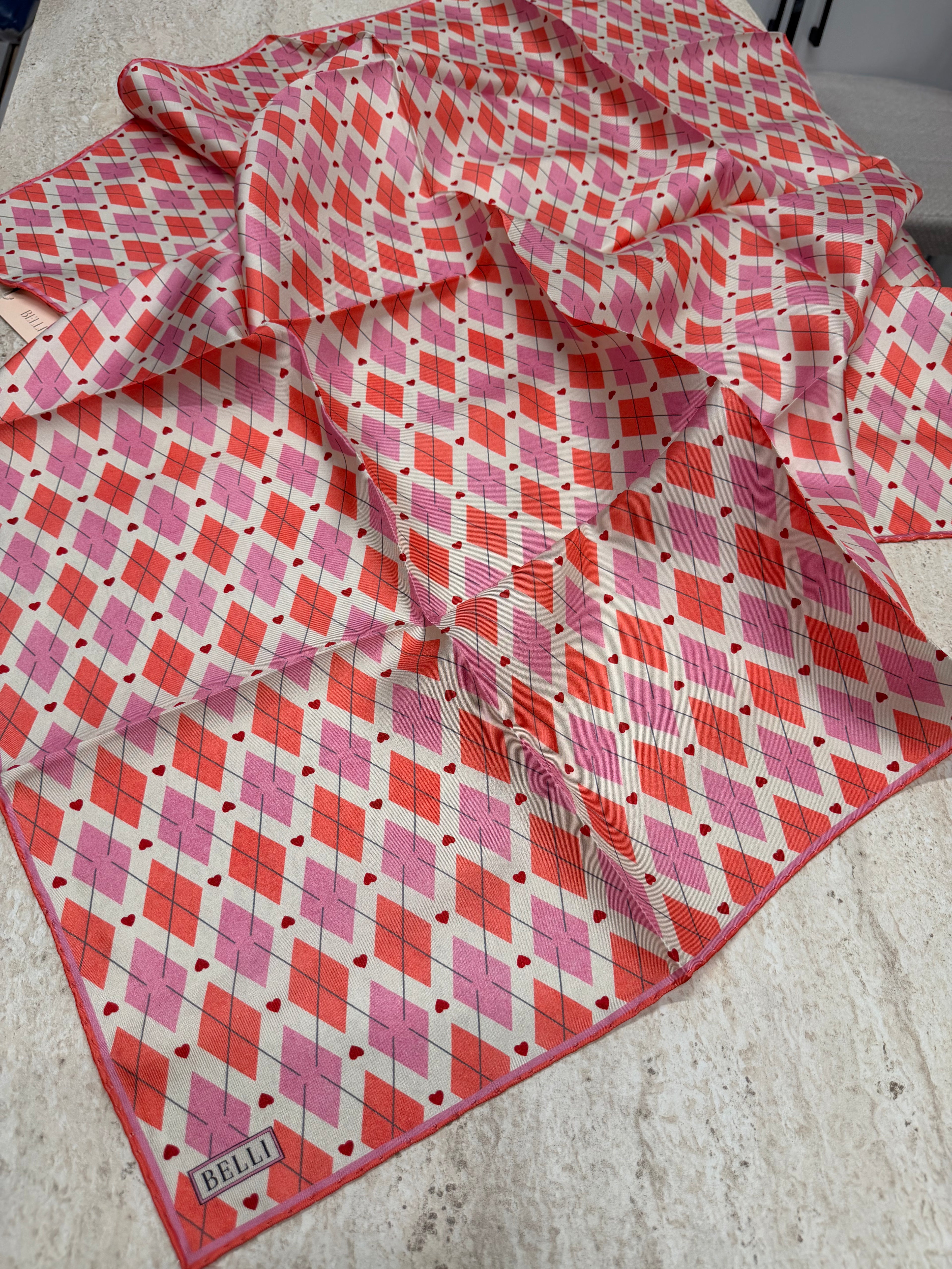 Belli '27 Kış Twill İpek Eşarp Pembe-Nar