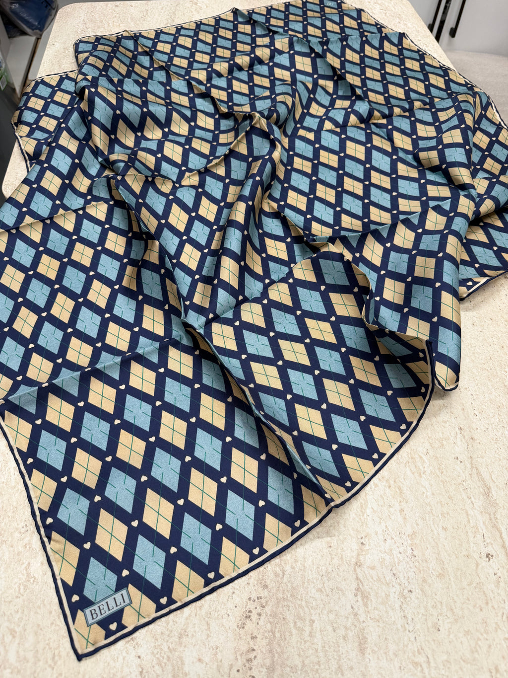 Belli '27 Kış Twill İpek Eşarp Laci-Mavi