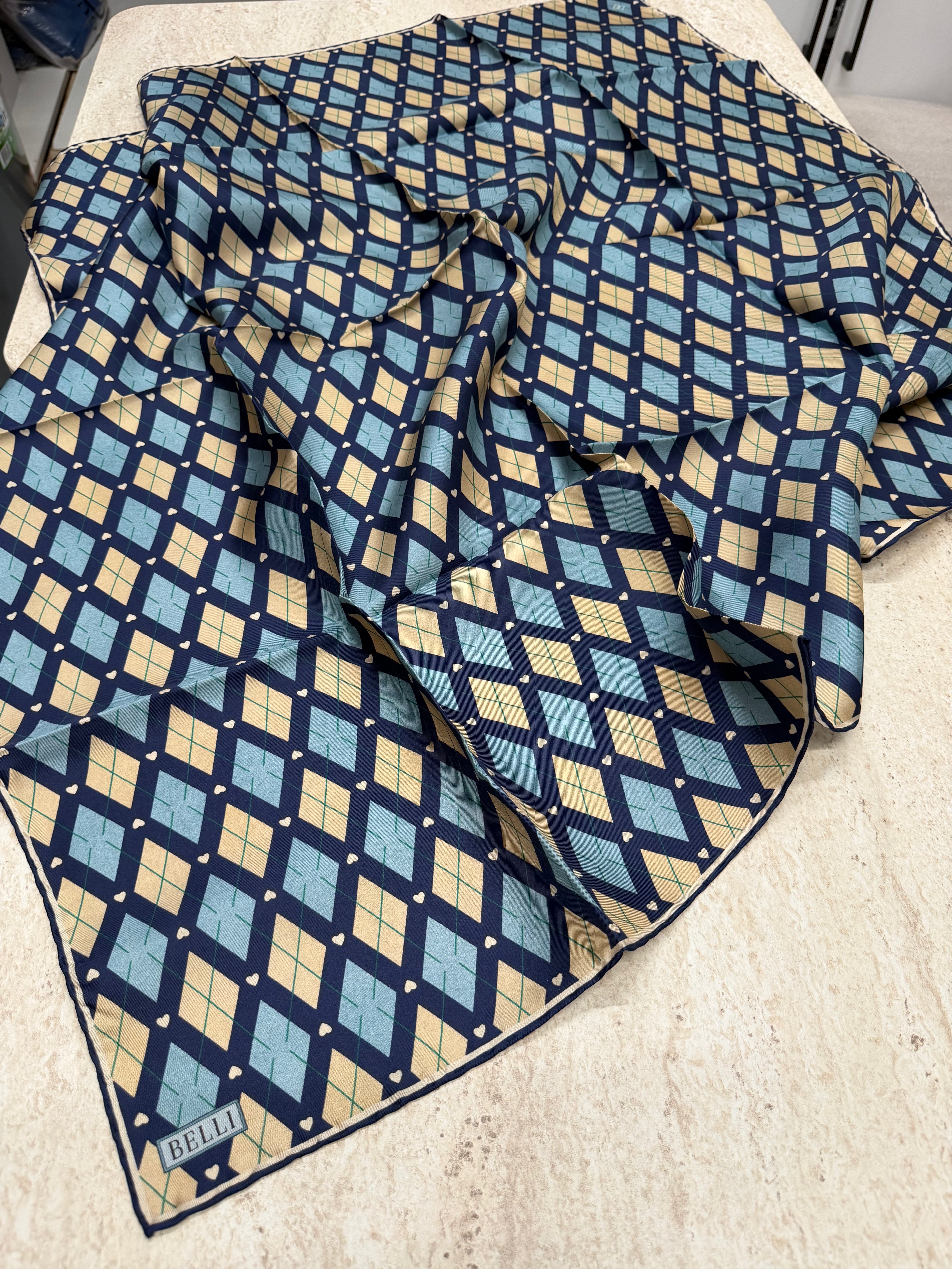 Belli '27 Kış Twill İpek Eşarp Laci-Mavi