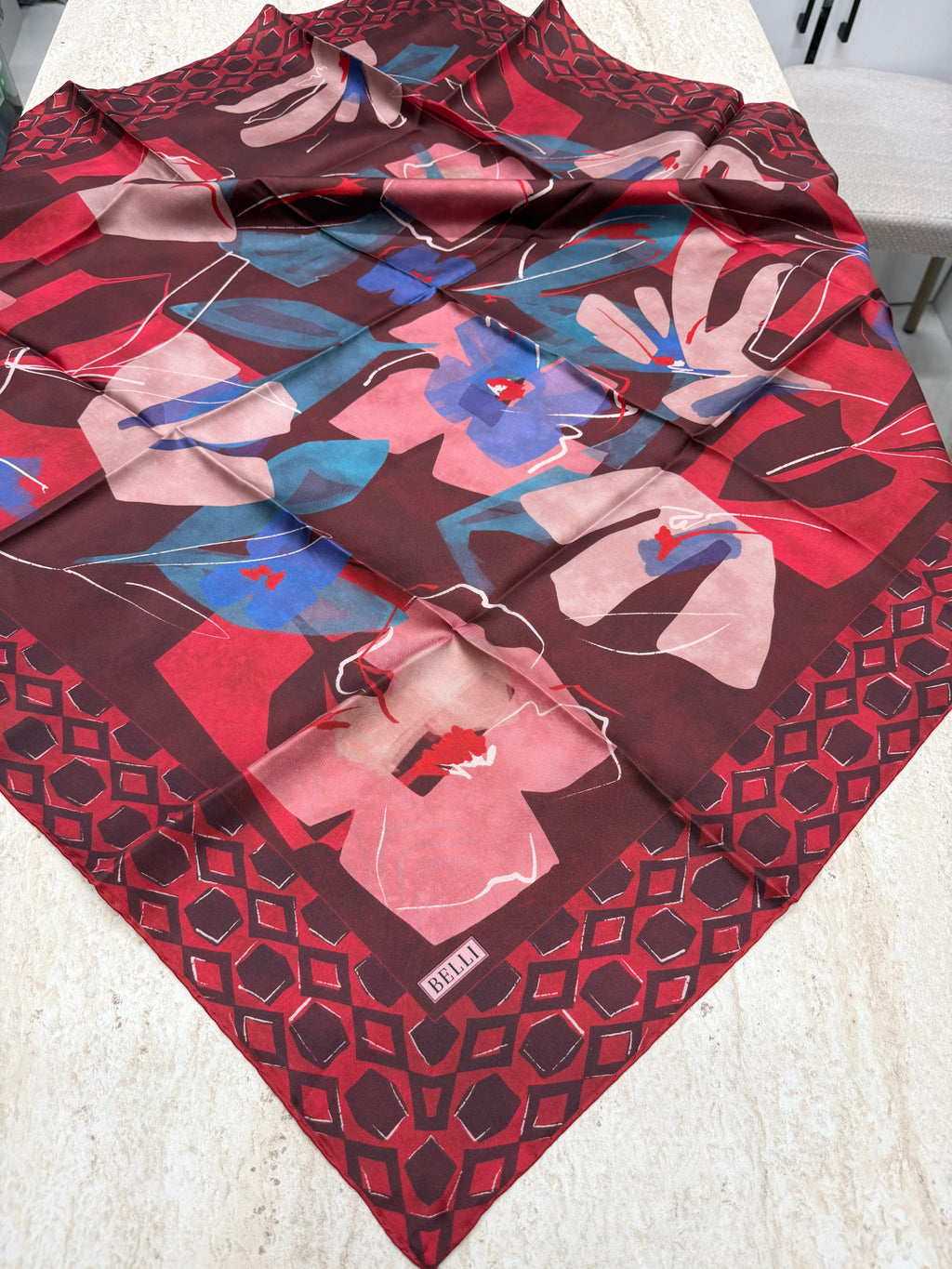 Belli '27 Kış Twill İpek Eşarp Bordo