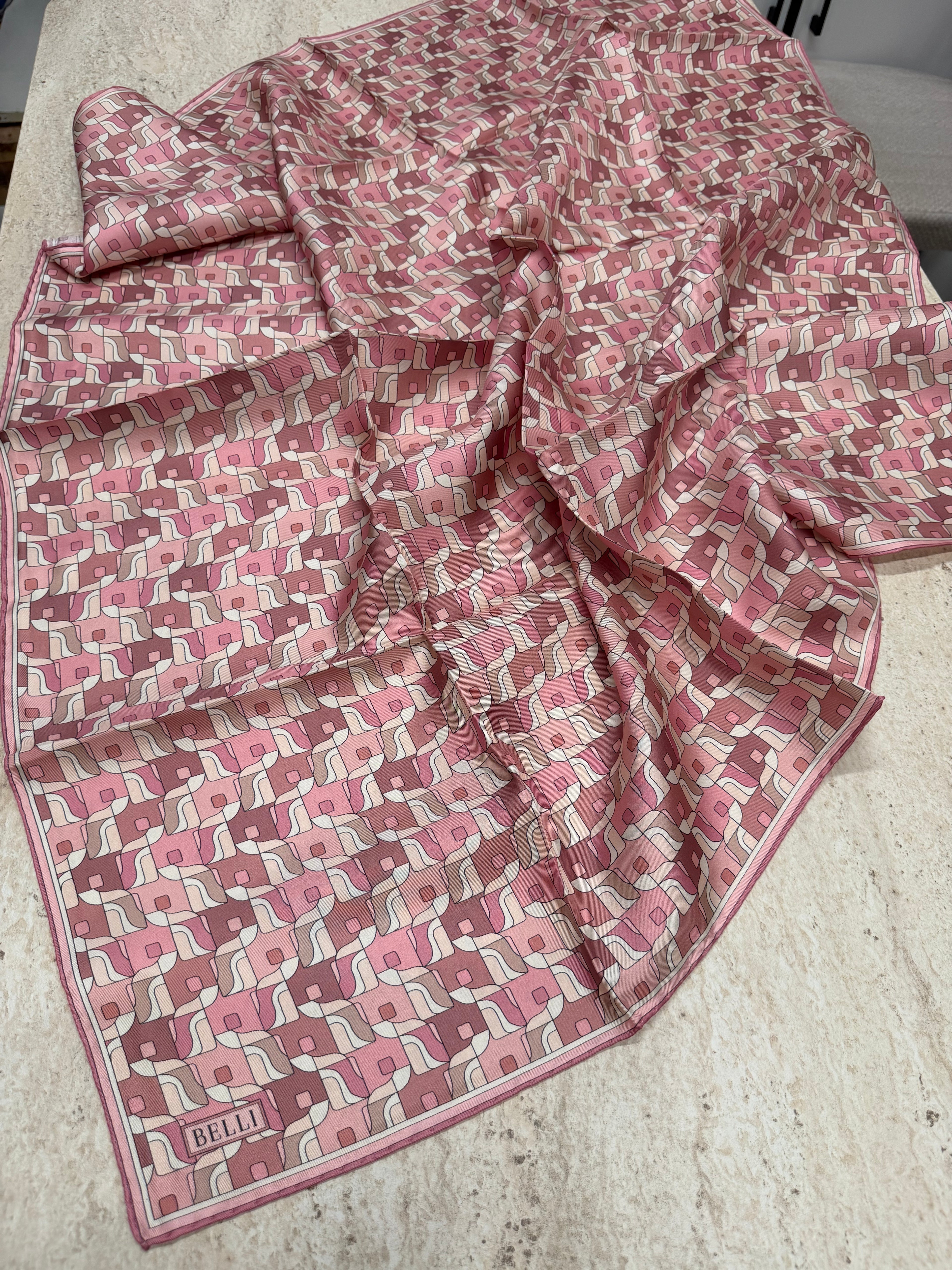 Belli'27 Kış Twill İpek Eşarp Pudra