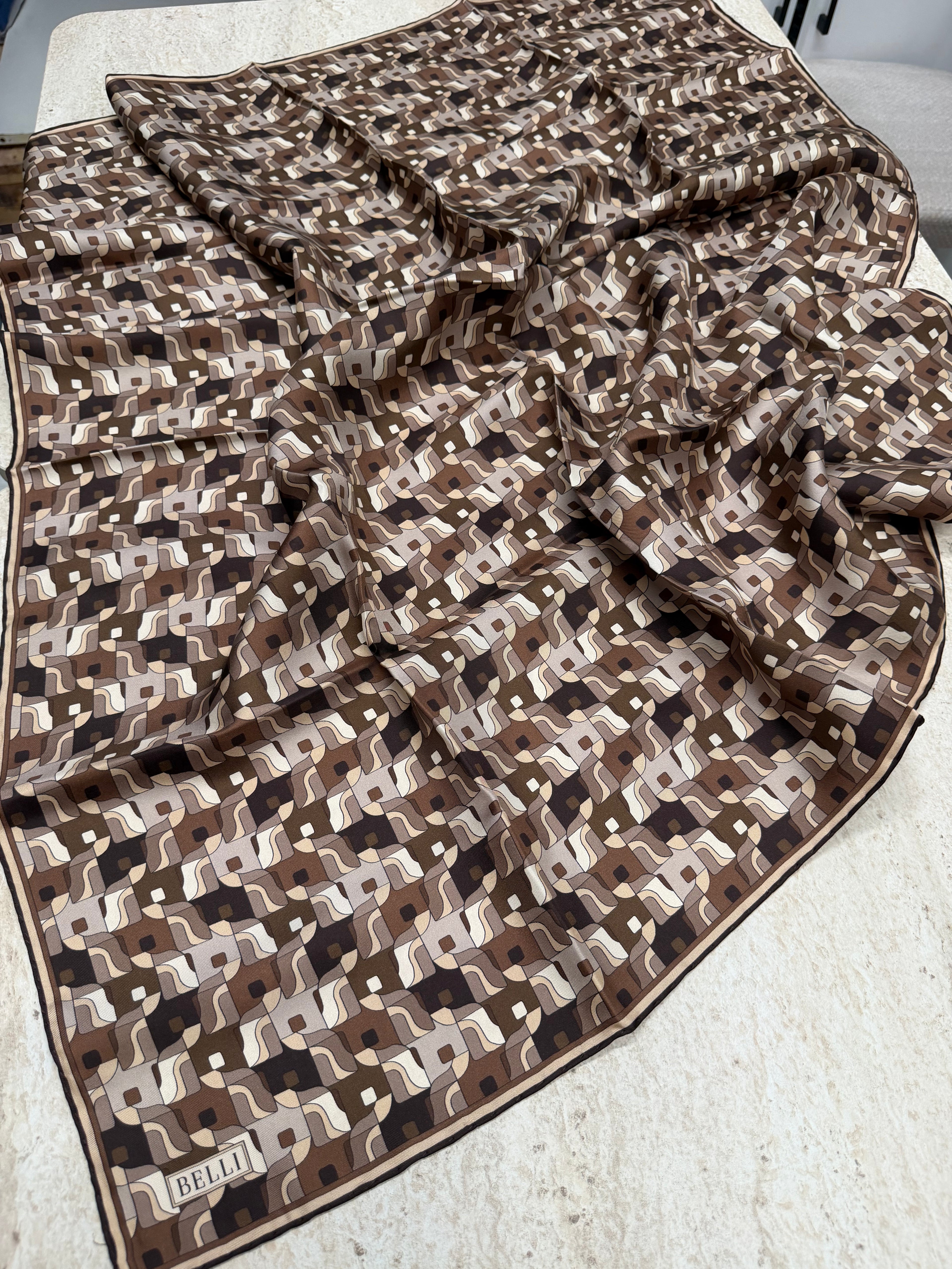 Belli'27 Kış Twill İpek Eşarp Kahve