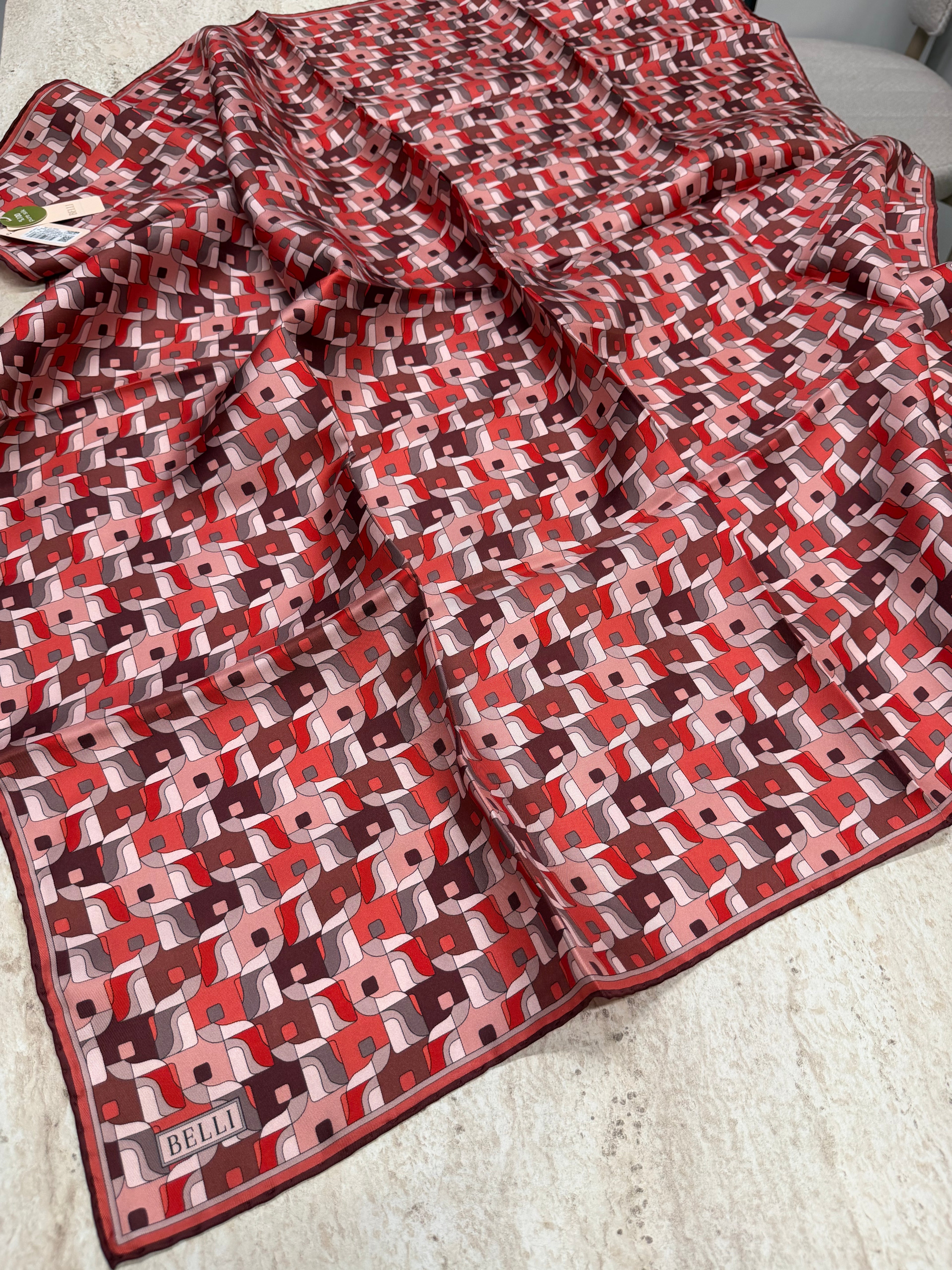 Belli'27 Kış Twill İpek Eşarp Nar Çiçeği