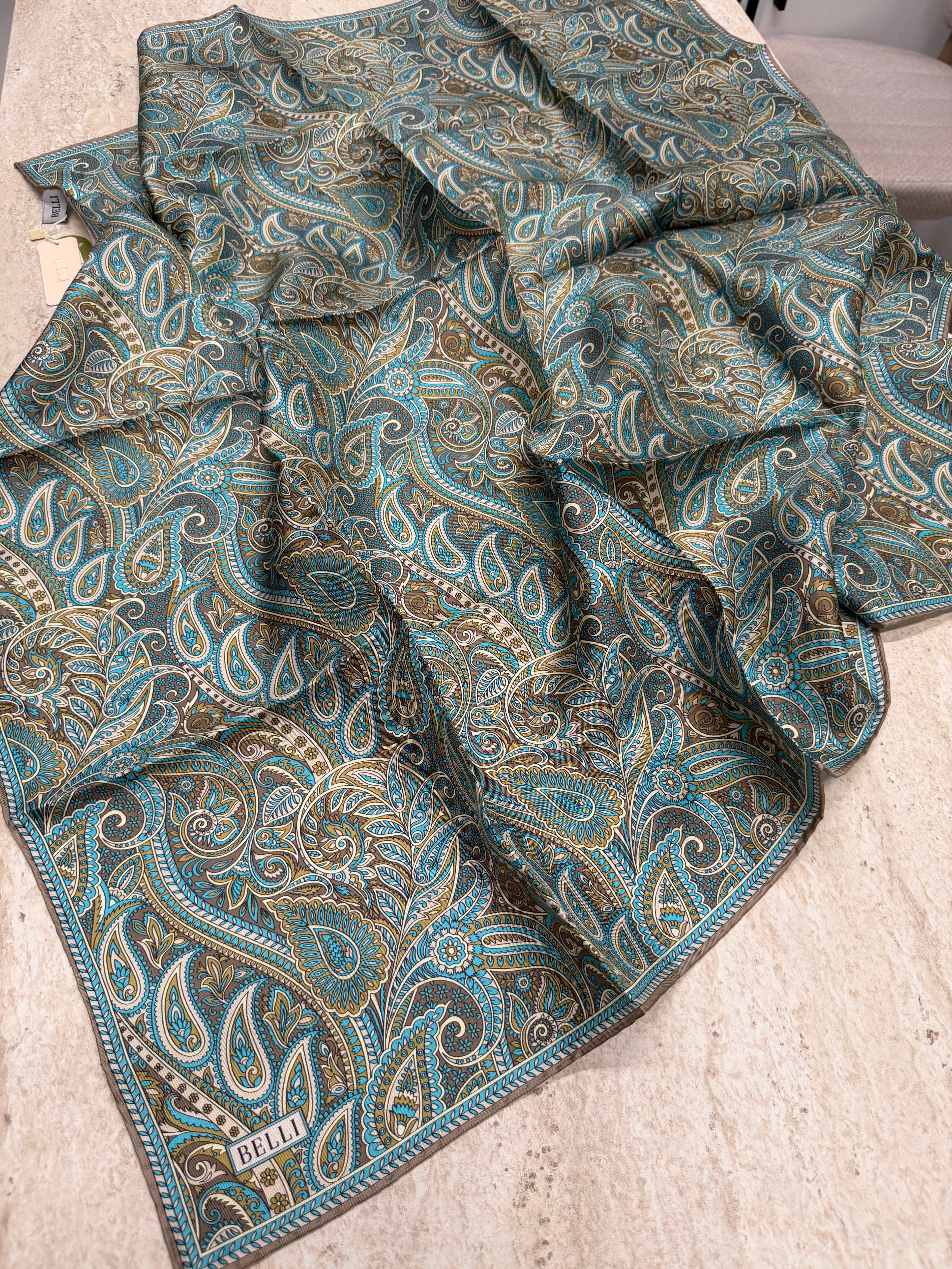 Belli '27 Kış Twill İpek Eşarp Çini Mavi