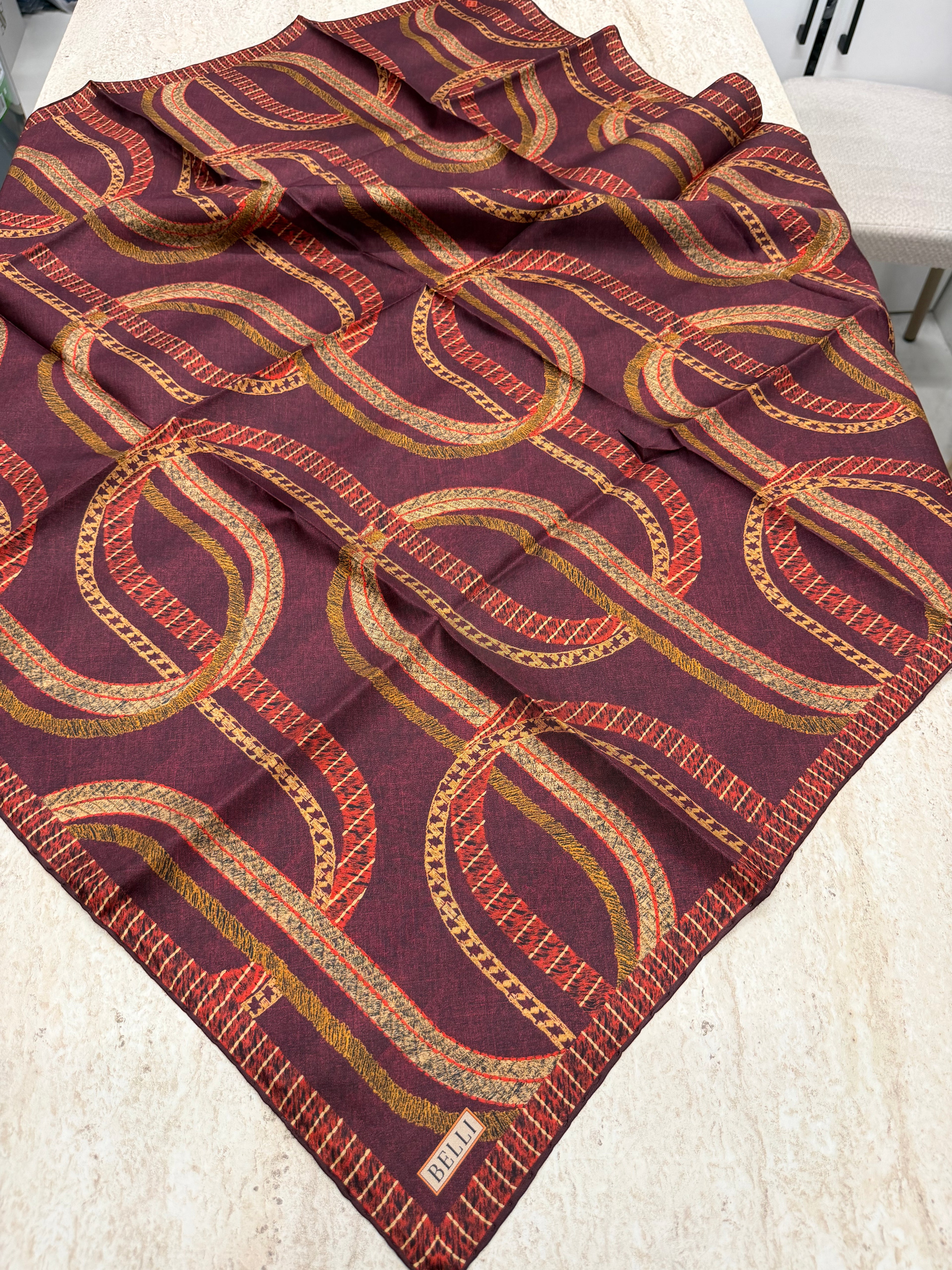 Belli '27 Kış Twill İpek Eşarp Koyu Bordo