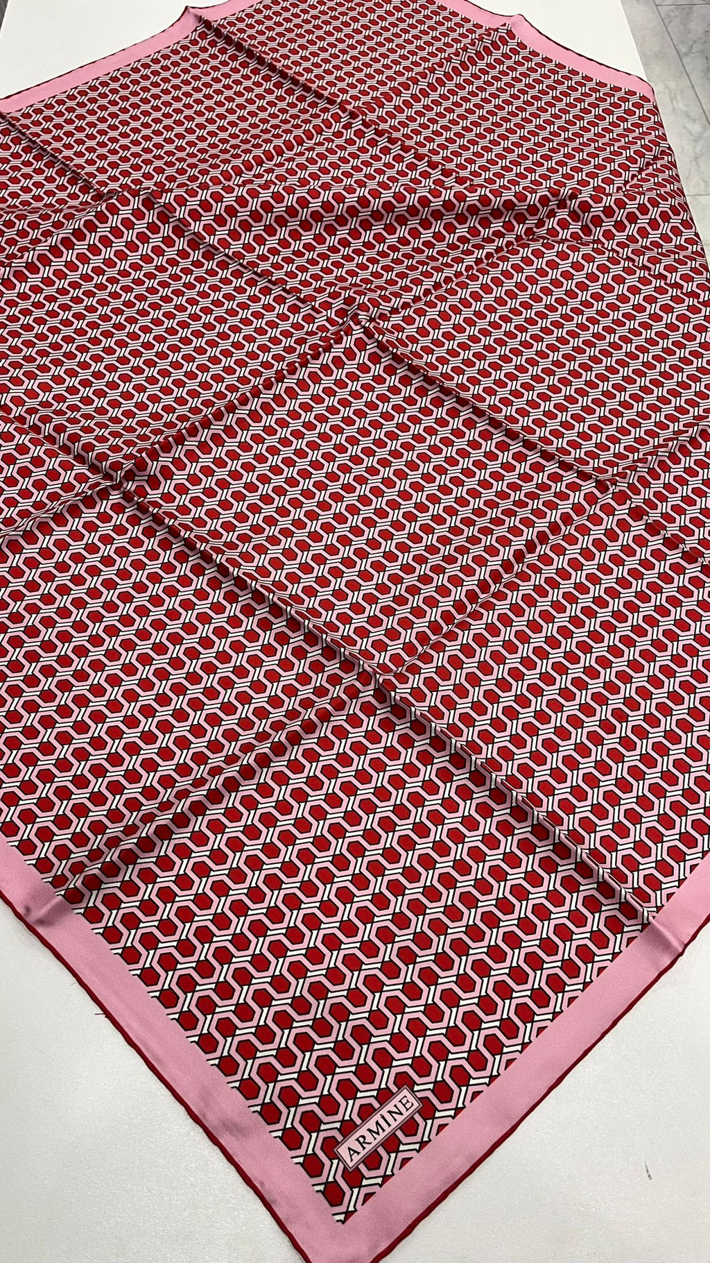 Armine Nostalji Twill İpek Eşarp Kırmızı Pembe