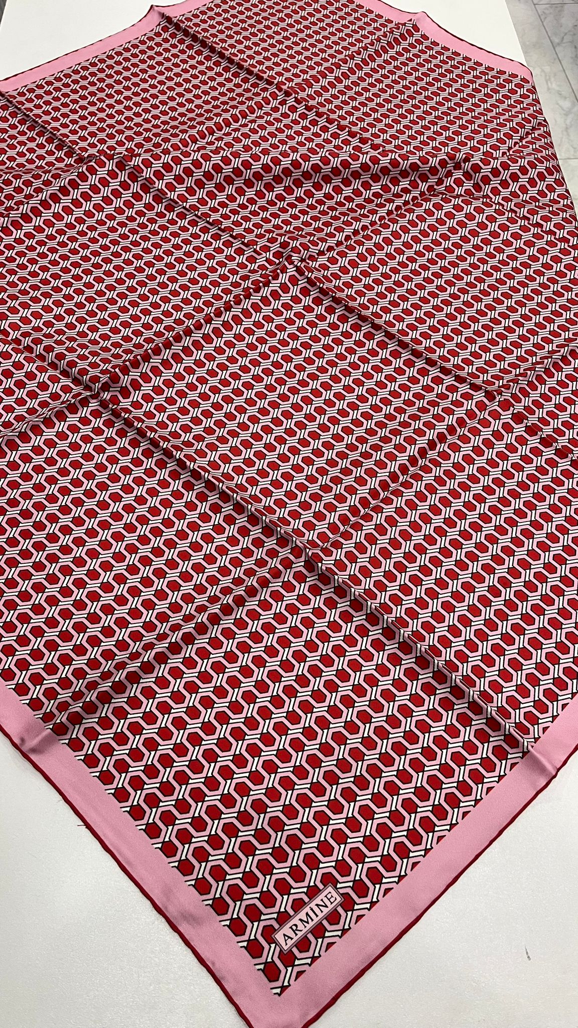 Armine Nostalji Twill İpek Eşarp Kırmızı Pembe