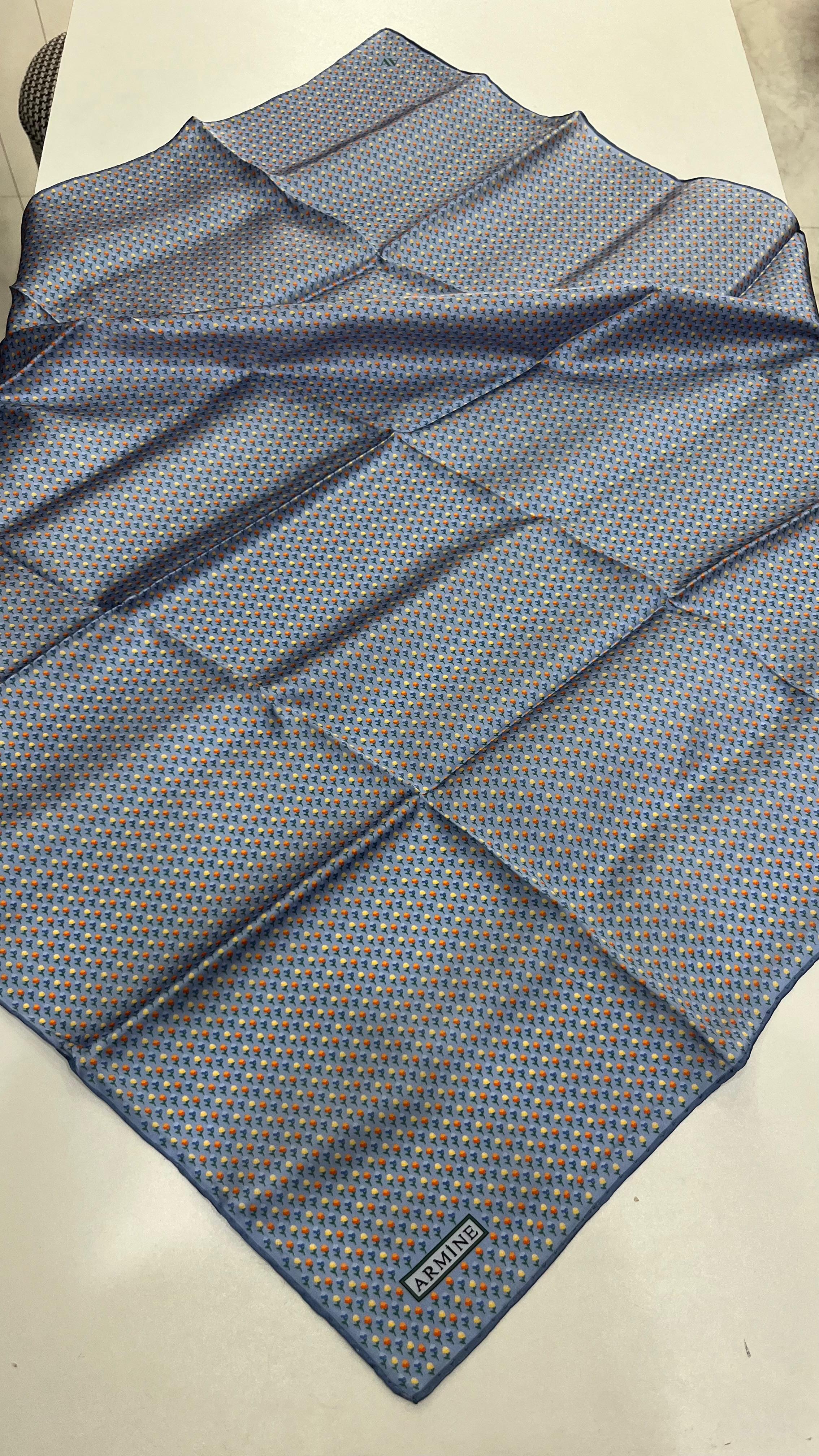 Armine'25 Yaz Sezonu Saf İpek Eşarp Mavi