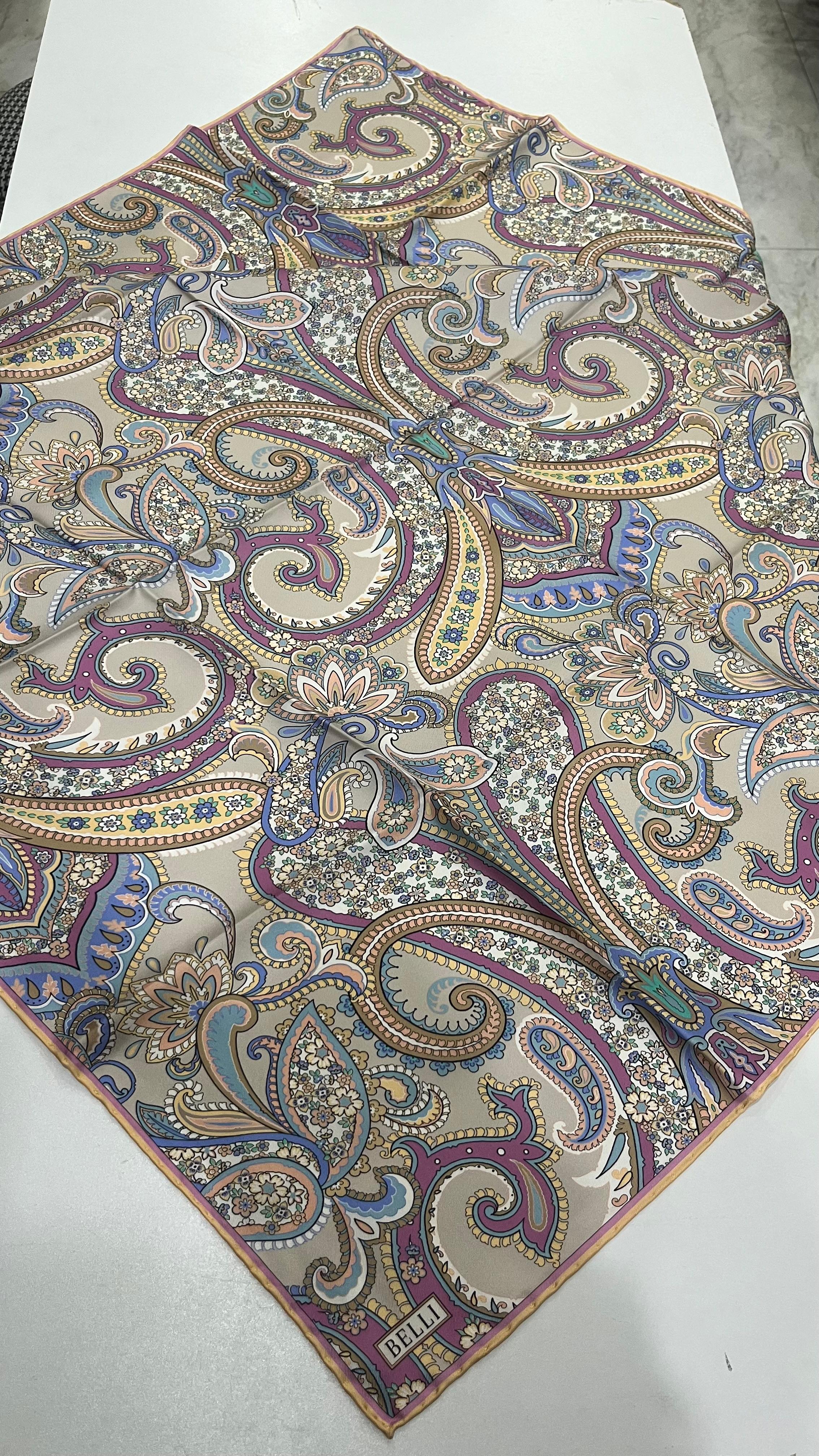 BELLI '25 Kış Sezonu Twill İpek Eşarp Bej-Pudra