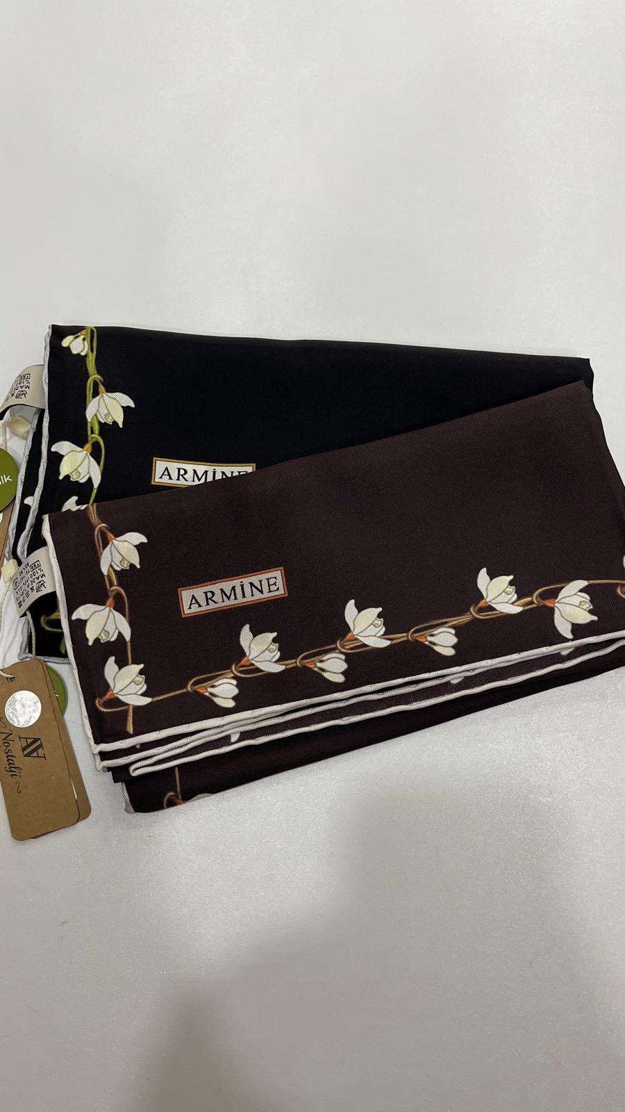 Armine Nostalji Twill İpek Eşarp Siyah