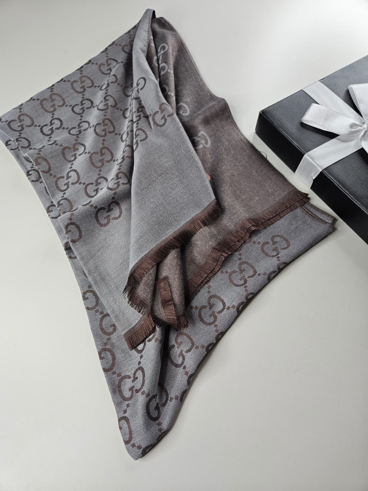 İthal Yün Pamuk Şal G Desen Çikolata Kahve