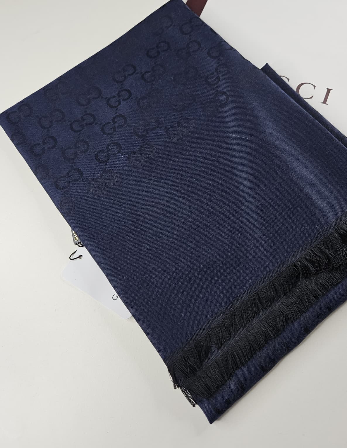 İthal Yün Pamuk Şal G Desen Lacivert-Siyah