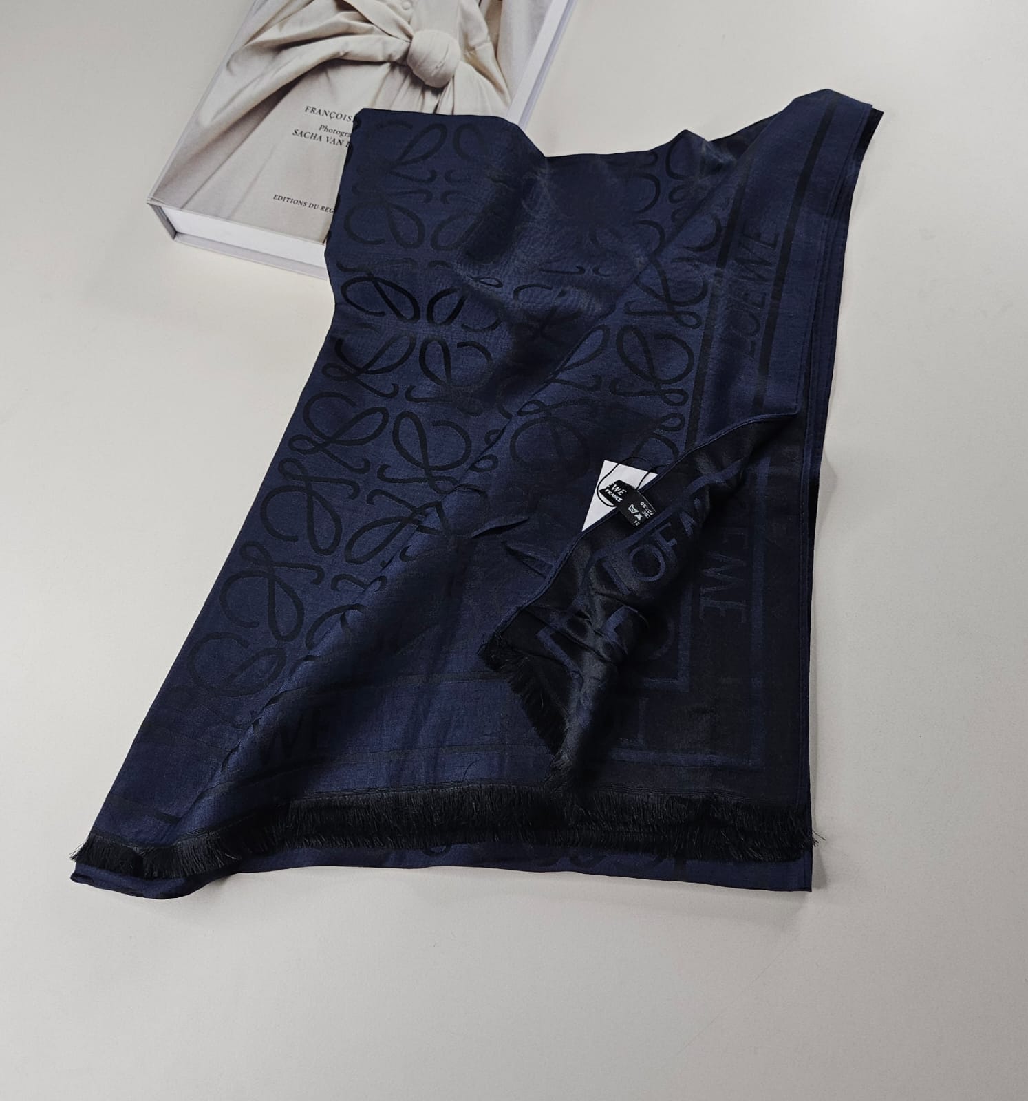 İthal Yün Pamuk Şal Lowe Desen Lacivert