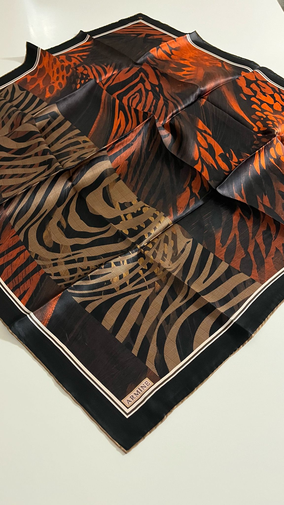 Armine Nostalji Saf İpek Eşarp Zebra Kiremit
