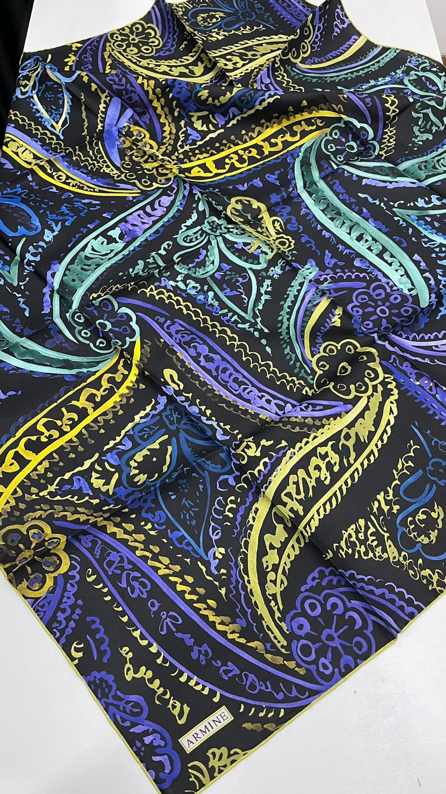 Armine Nostalji Saf İpek Eşarp Etro Yeşil