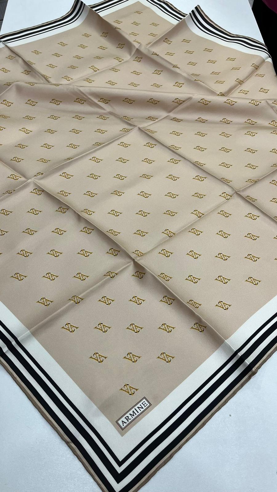 Armine Nostalji Saf İpek Eşarp Logo Gold
