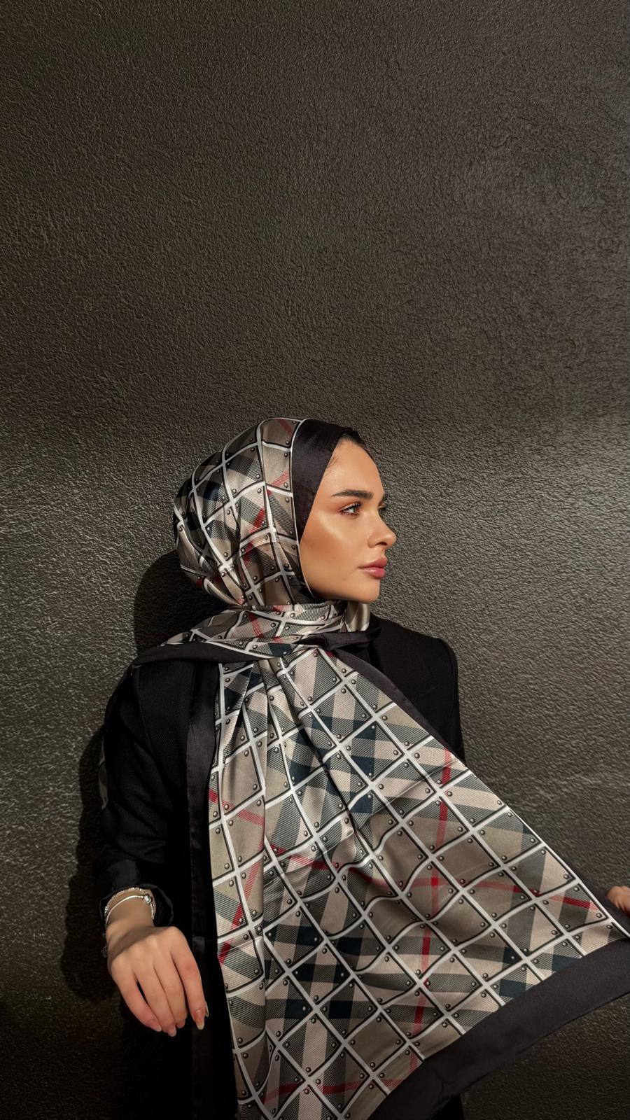 Ekose Desen Vual İpek Şal Siyah