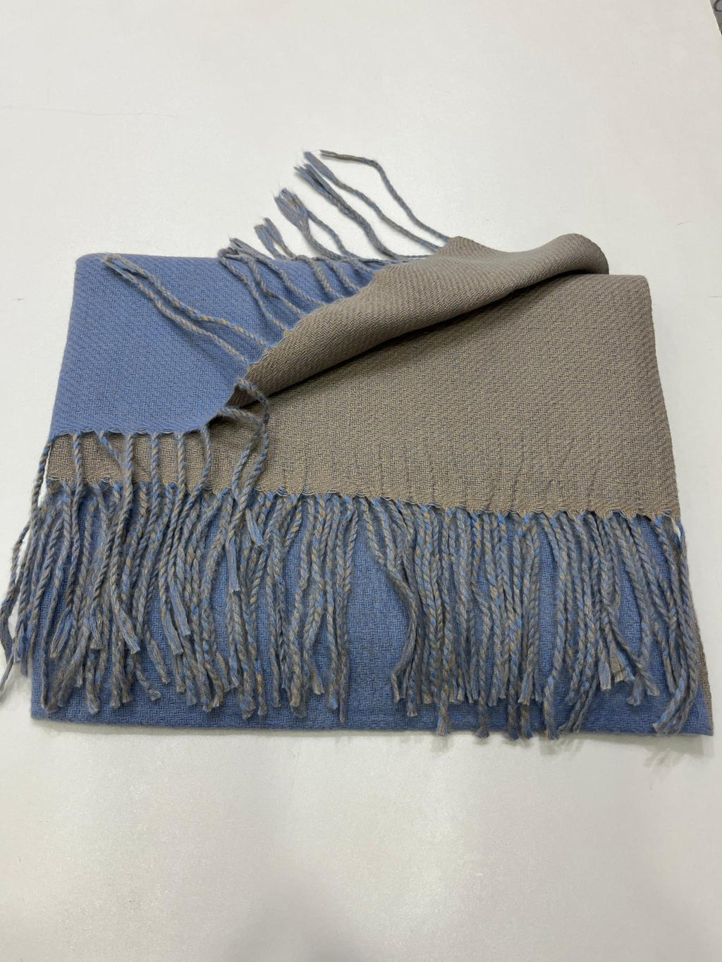 Cashmere Yün Omuz Şalı Mavi-Vizon