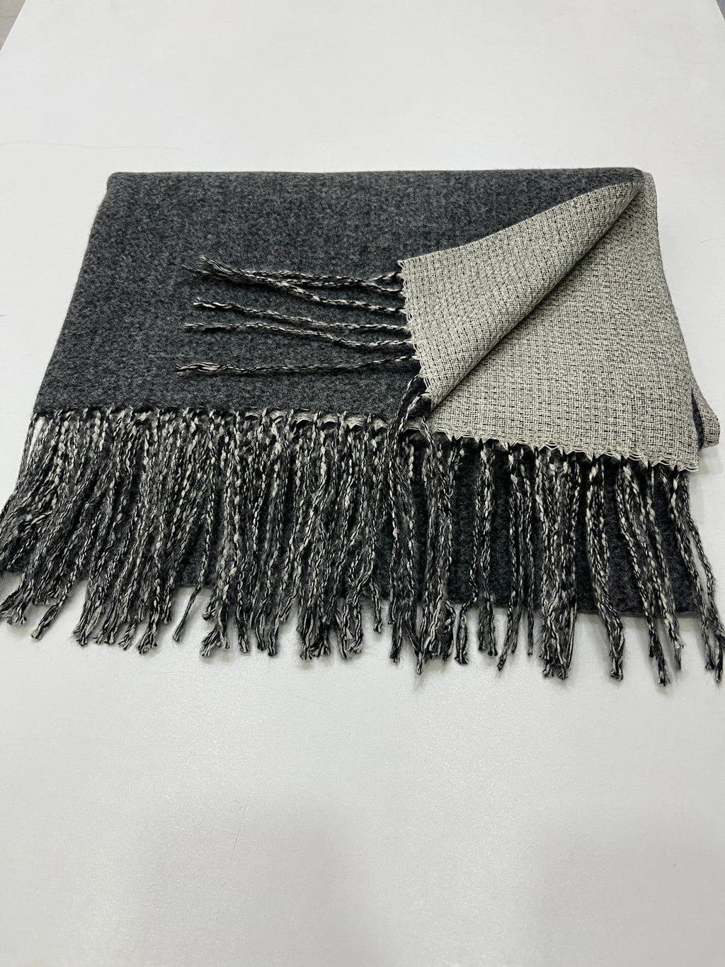 Cashmere Yün Omuz Şalı Koyu Gri-Gümüş