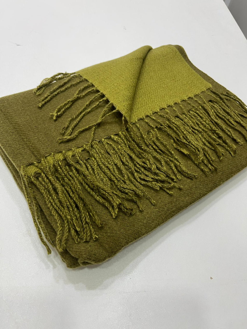 Cashmere Yün Omuz Şalı Yağ Yeşili-Ceviz