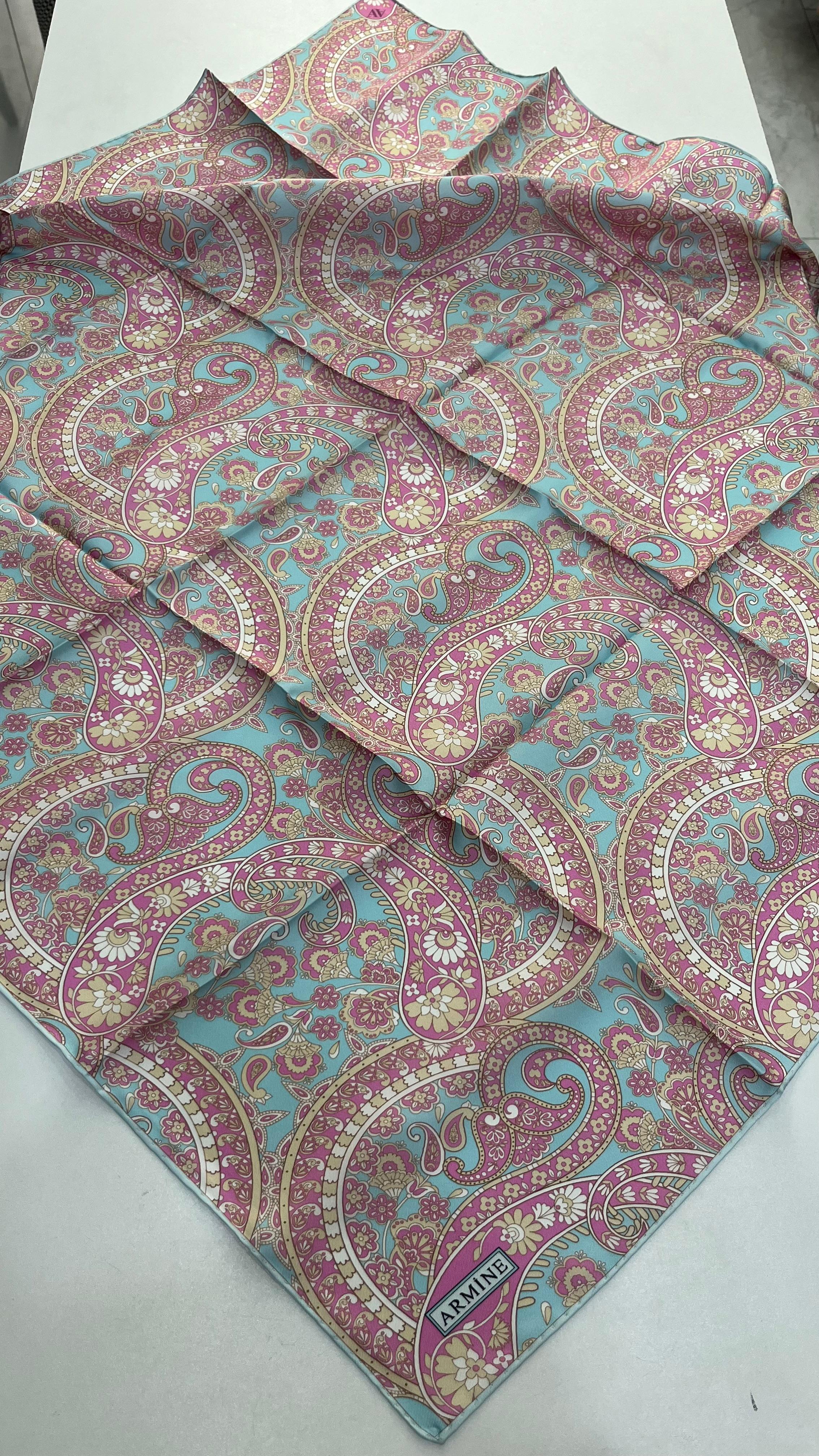 Armine 2025 Yaz sezonu Twill İpek Eşarp Etro Pembe-Mavi