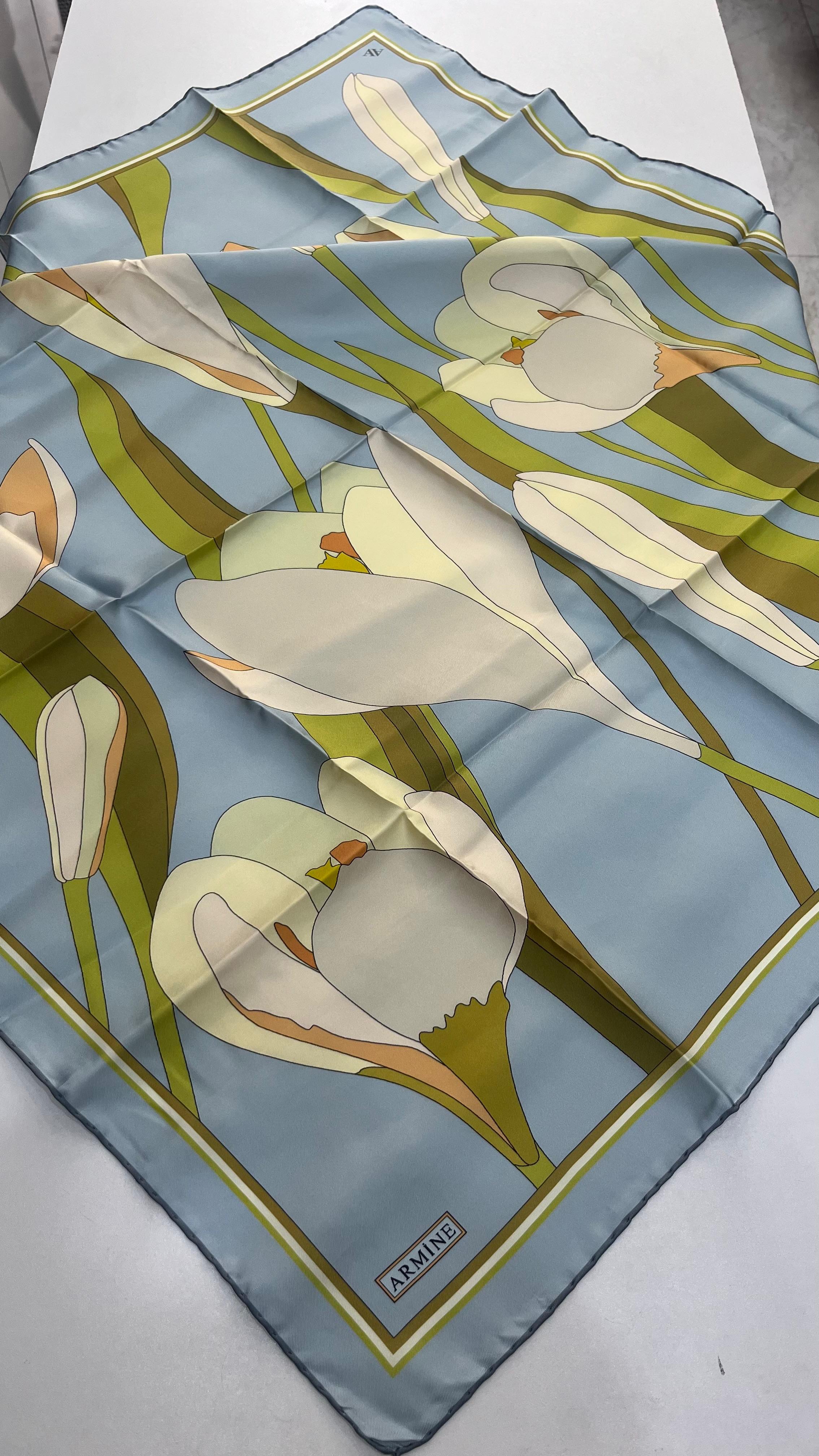 Armine 2025 Yaz Sezonu Twill İpek Eşarp Kot Mavi