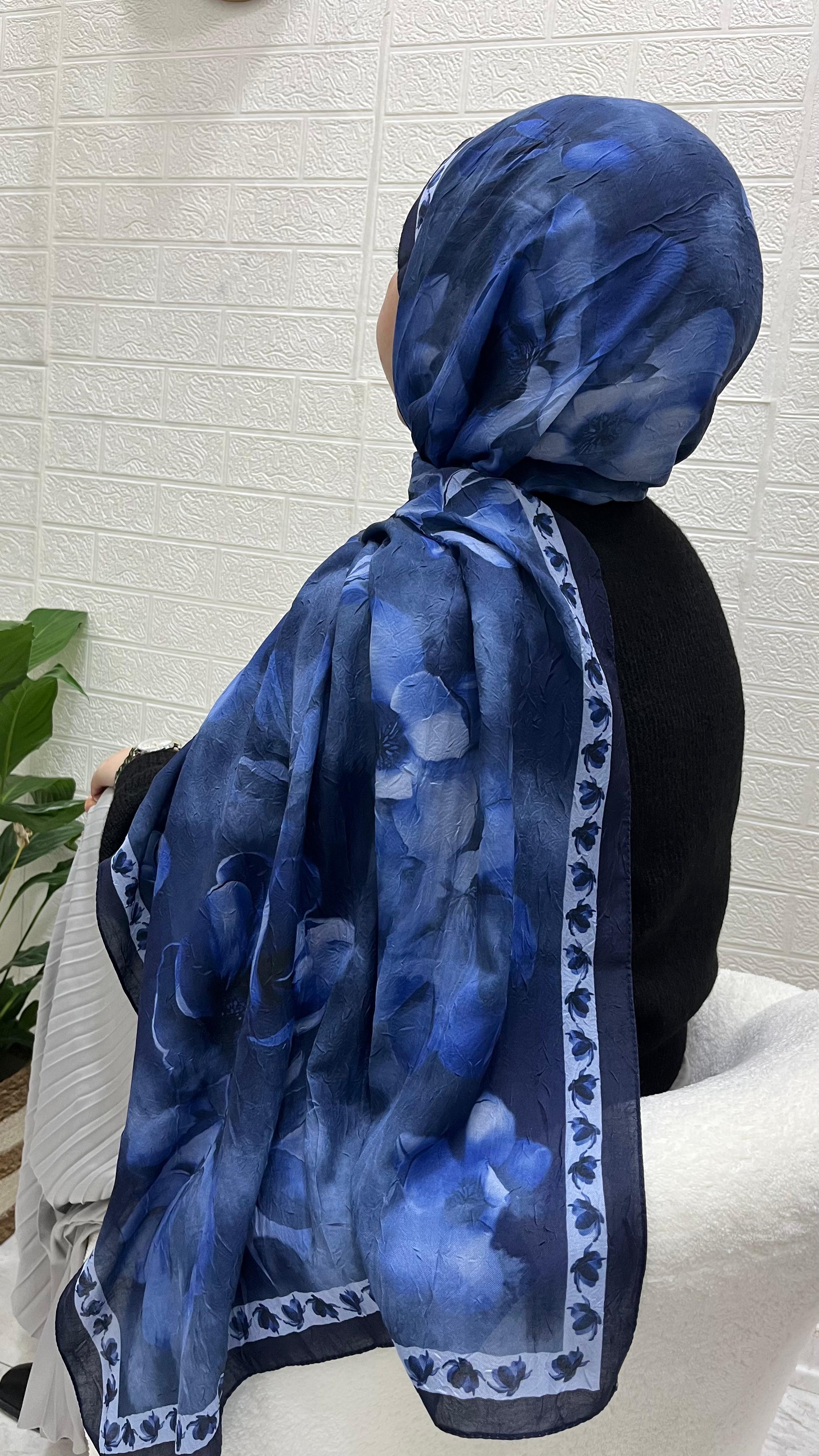 PEONY Desenli Kraş Şal Lacivert
