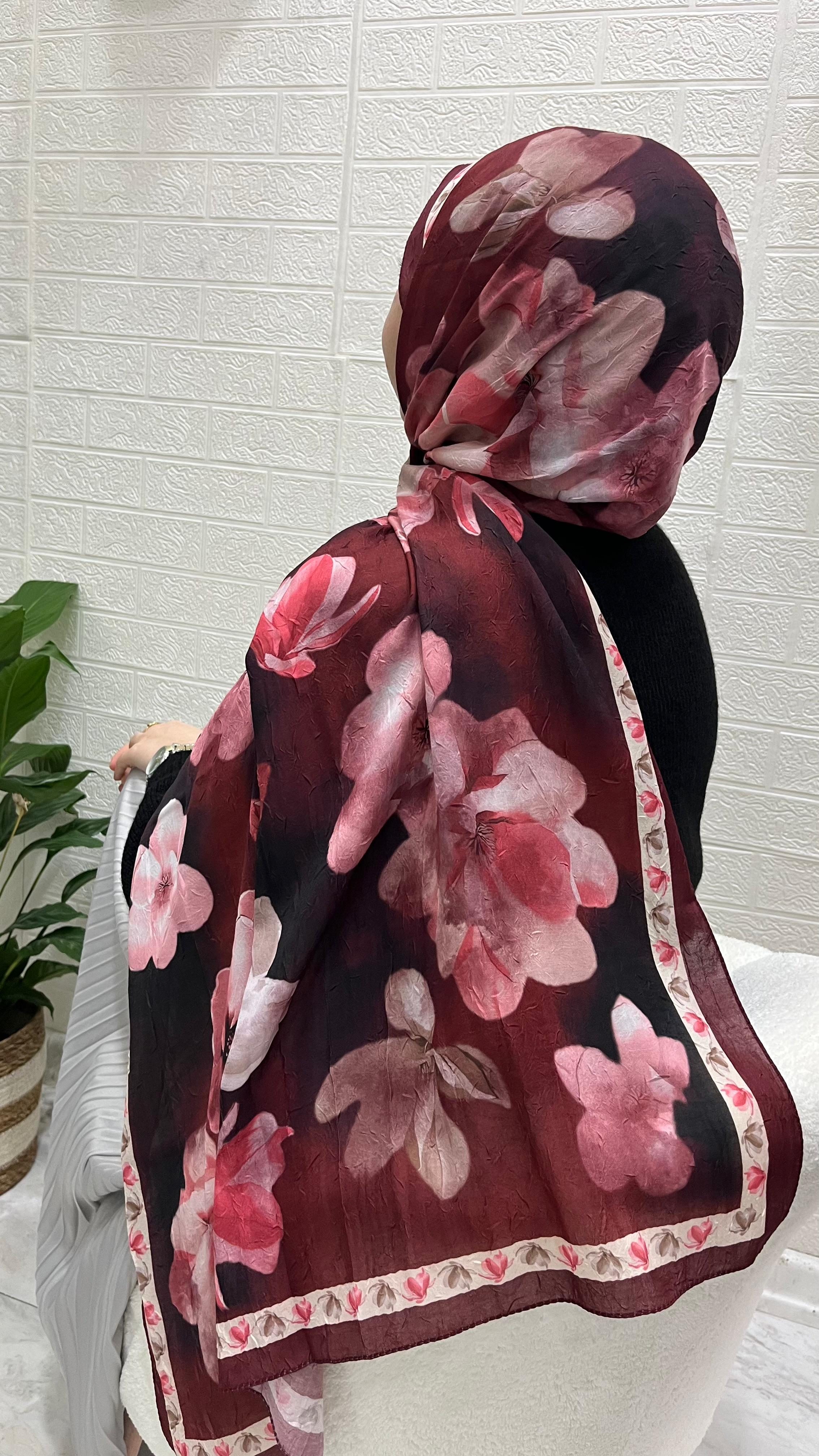 PEONY Desenli Kraş Şal Bordo