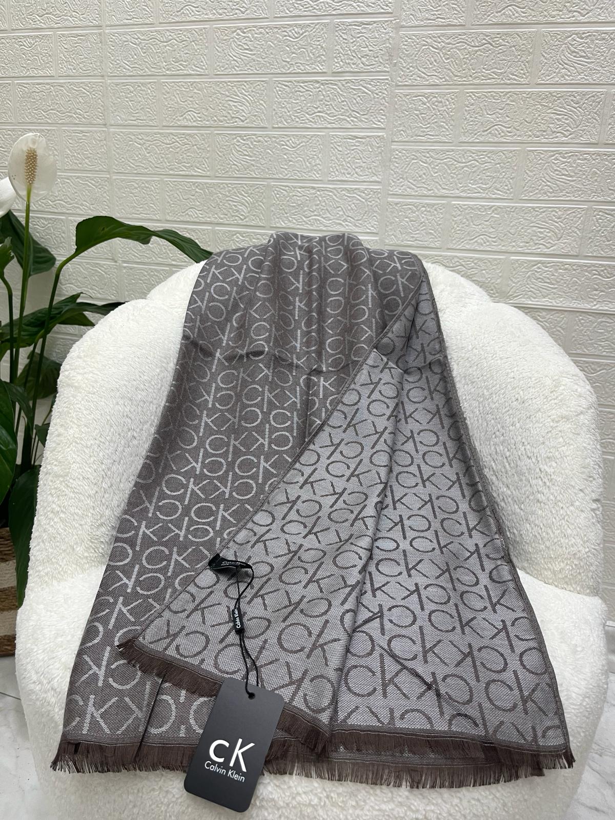 Kaşmir İpek Şal CK Desen Metalik Kahve