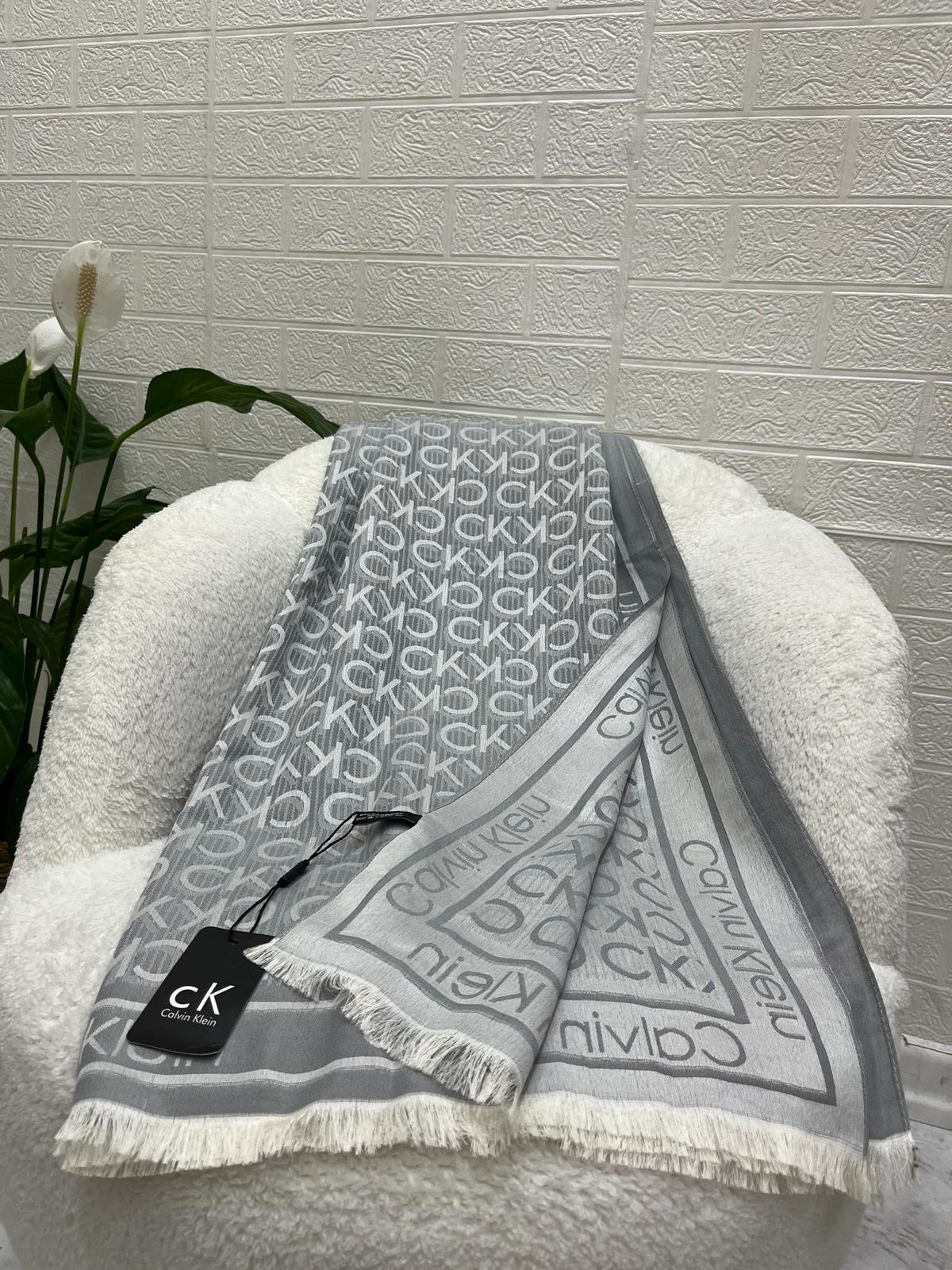 İthal Yün Pamuk CK Desen Şal Gri