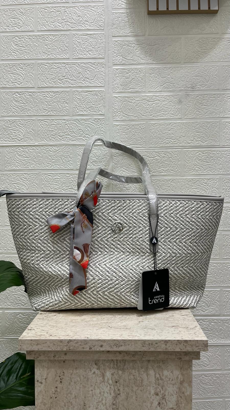 Armine Çanta Hasır Görünümlü Gümüş