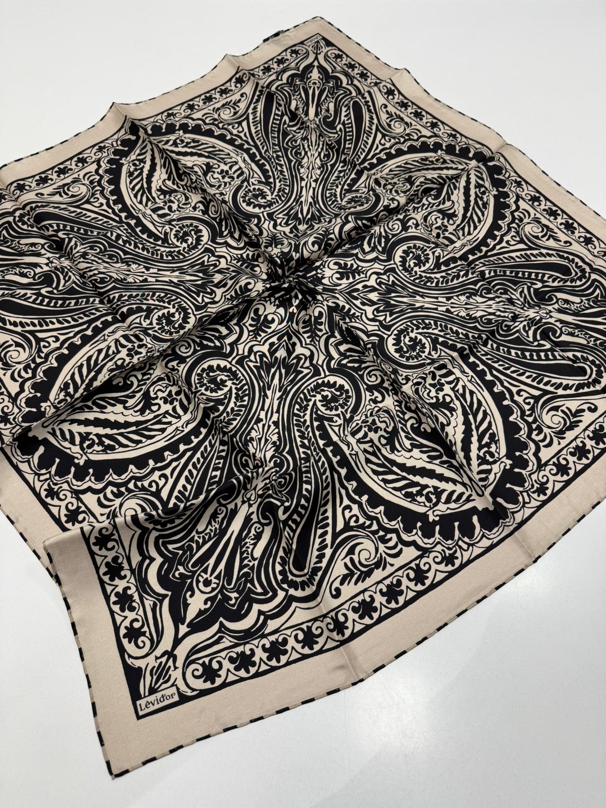 Levidor Twill İpek Eşarp Etro Bej-Siyah