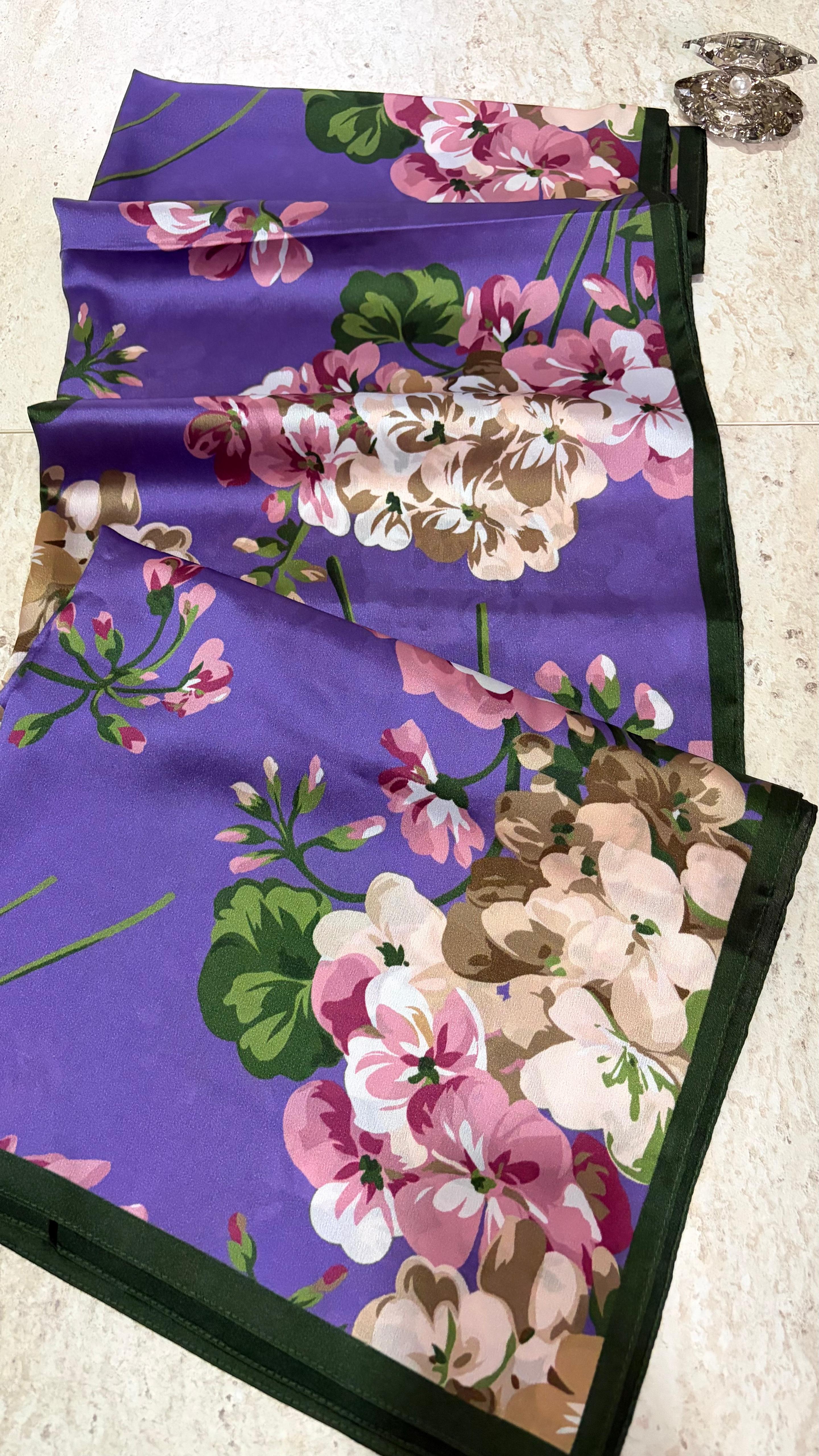 Lotus Desen Vual İpek Şal Leylak