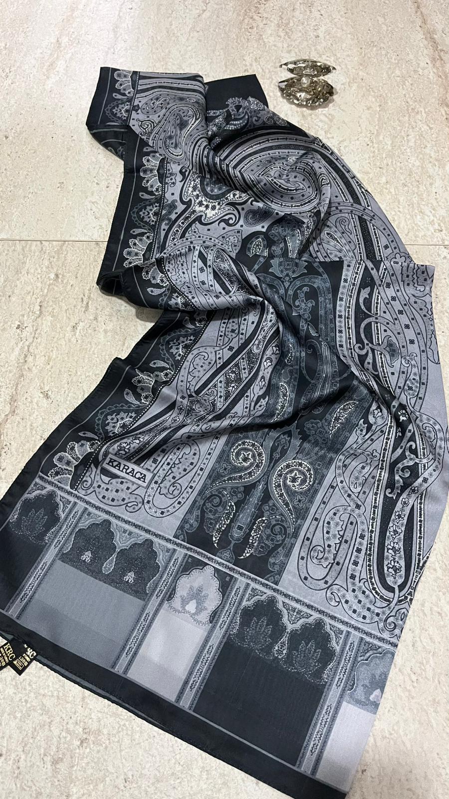 Etro Desen Vual İpek Şal Füme