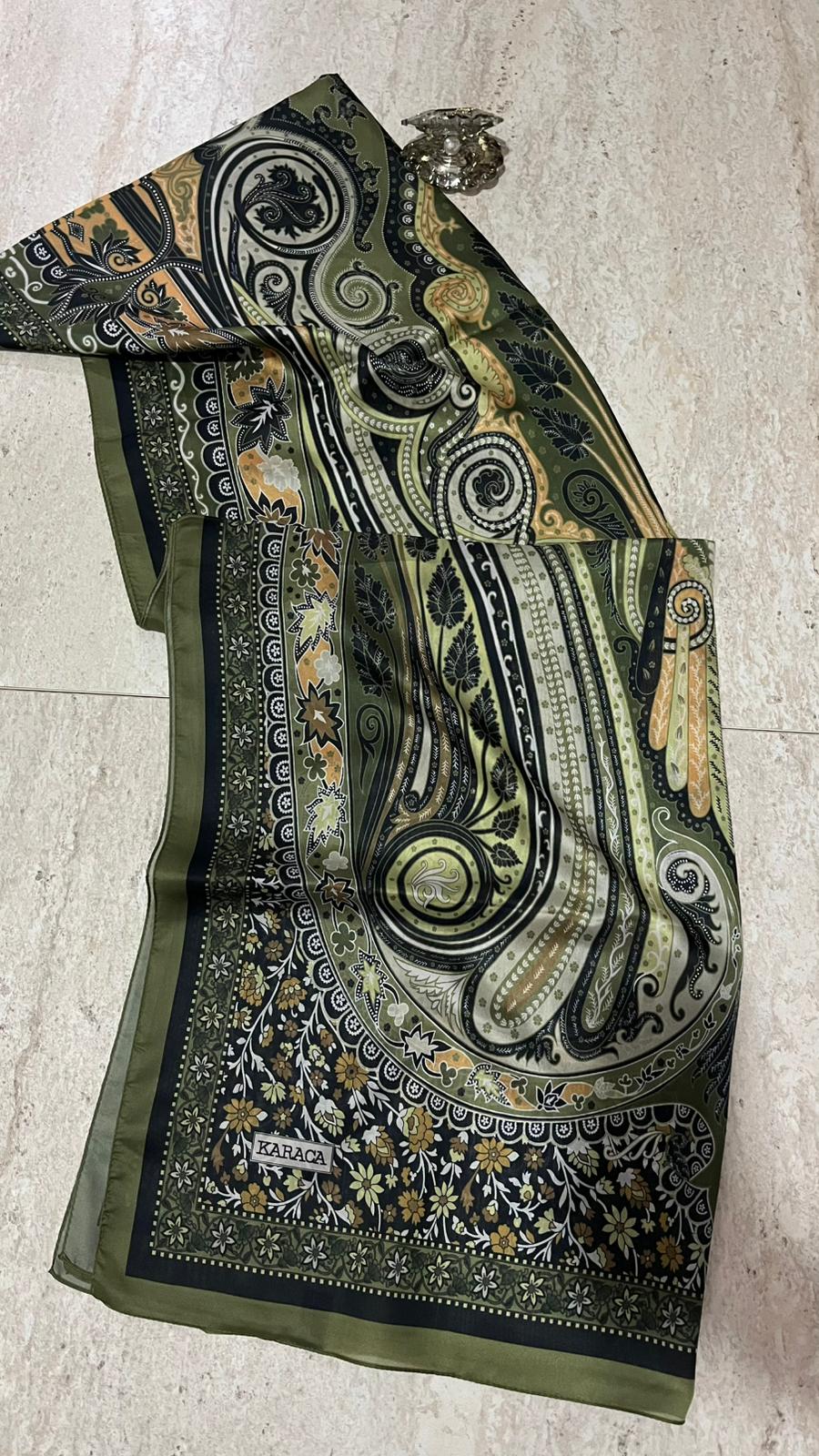 Etro Desen Vual İpek Şal Haki