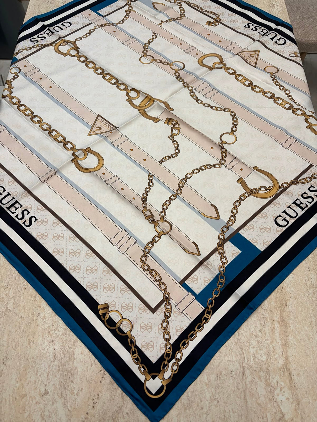 Twill İpek Eşarp Turkuaz-Krem
