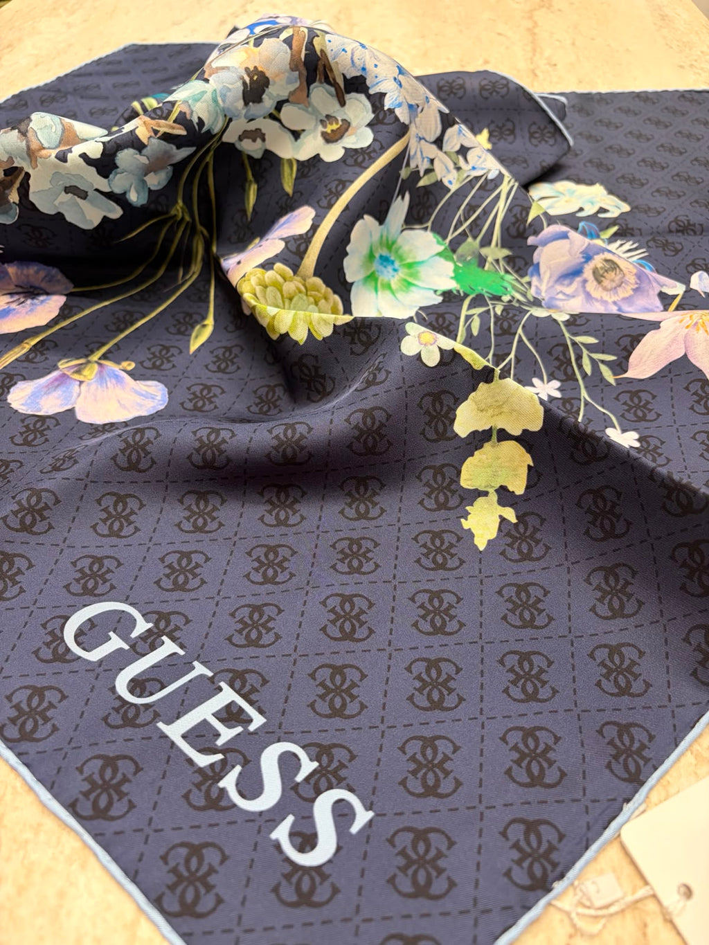 Twill İpek Eşarp Lacivert Çiçek