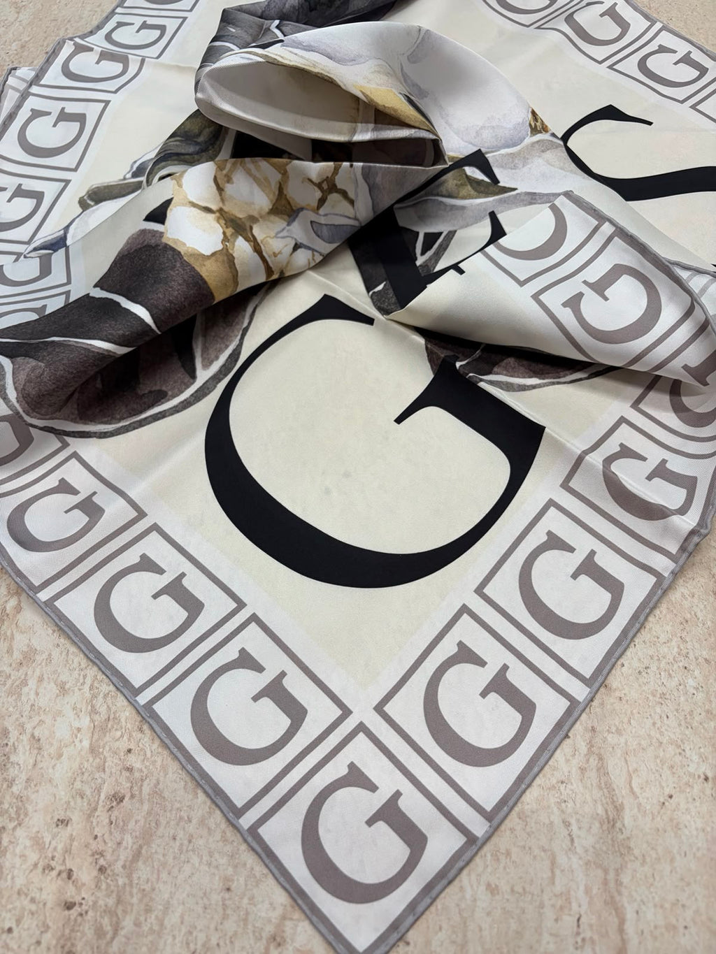 Twill İpek Eşarp Bej-Gri