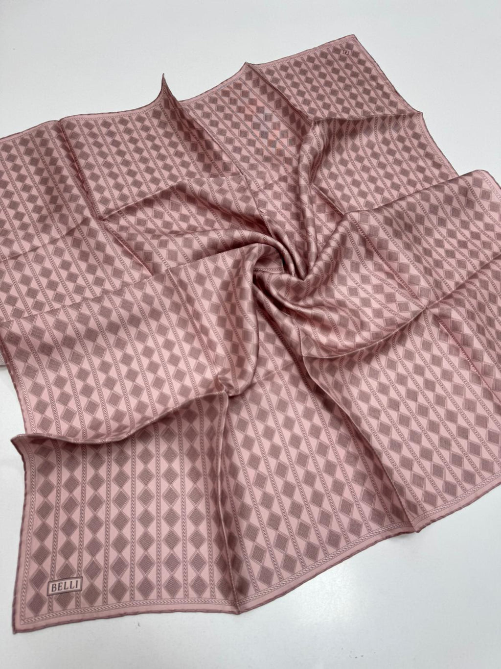 Belli'27 Kış Twill İpek Eşarp Pudra Pembe