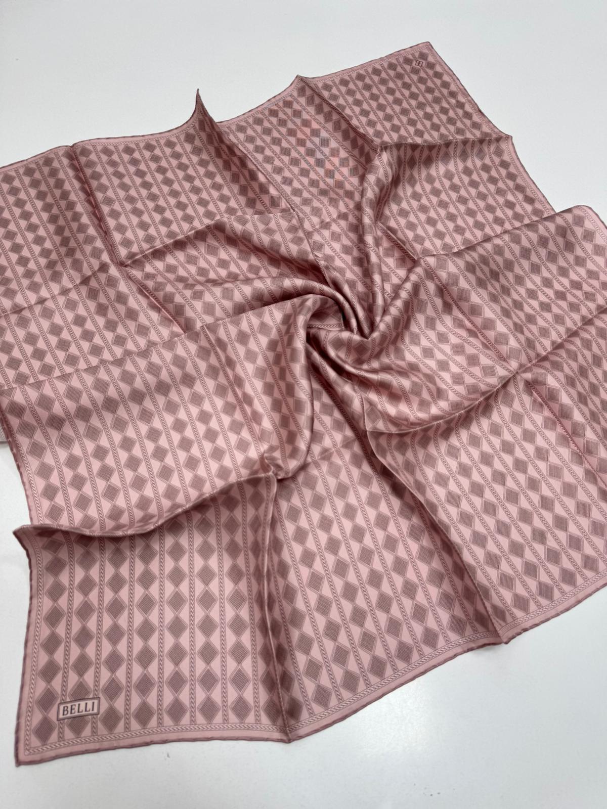 Belli'27 Kış Twill İpek Eşarp Pudra Pembe