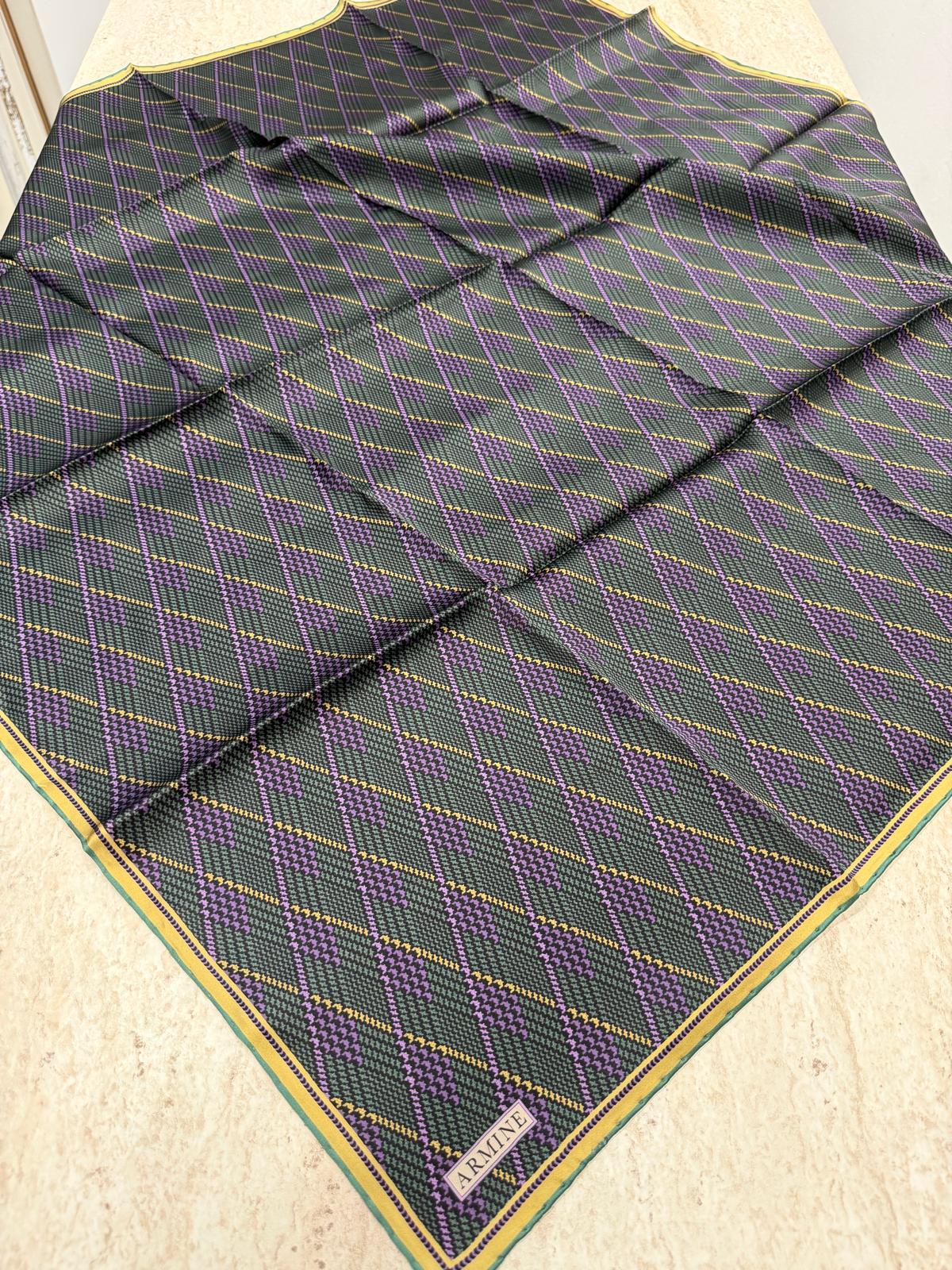 Armine '27 Kış  Twill İpek Eşarp Ekose Zümrüt -Sarı