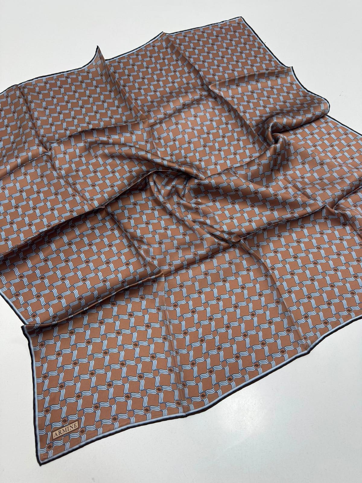 Armine '27 Kış Sezonu Twill İpek Açık Kahve-Mavi