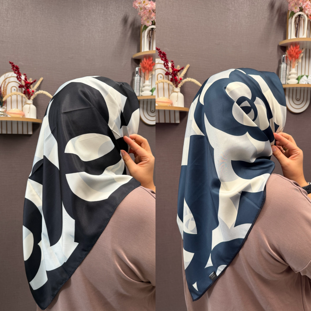 İthal Çift Taraflı Twill Eşarp Siyah-Laci