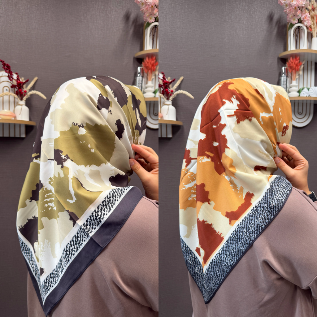 İthal Çift Taraflı Twill Eşarp Kahve-Taba