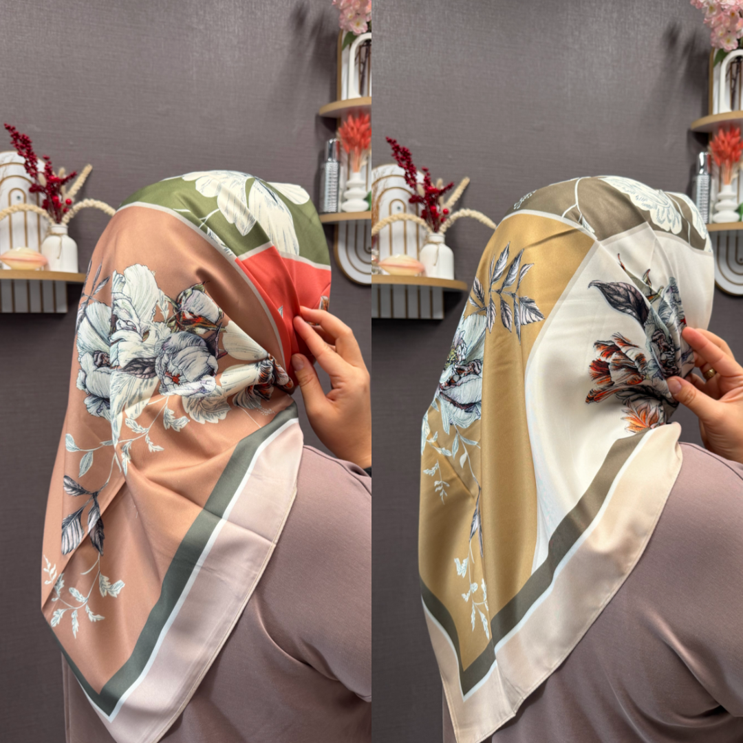 İthal Çift Taraflı Twill Eşarp Gold-Şeftali