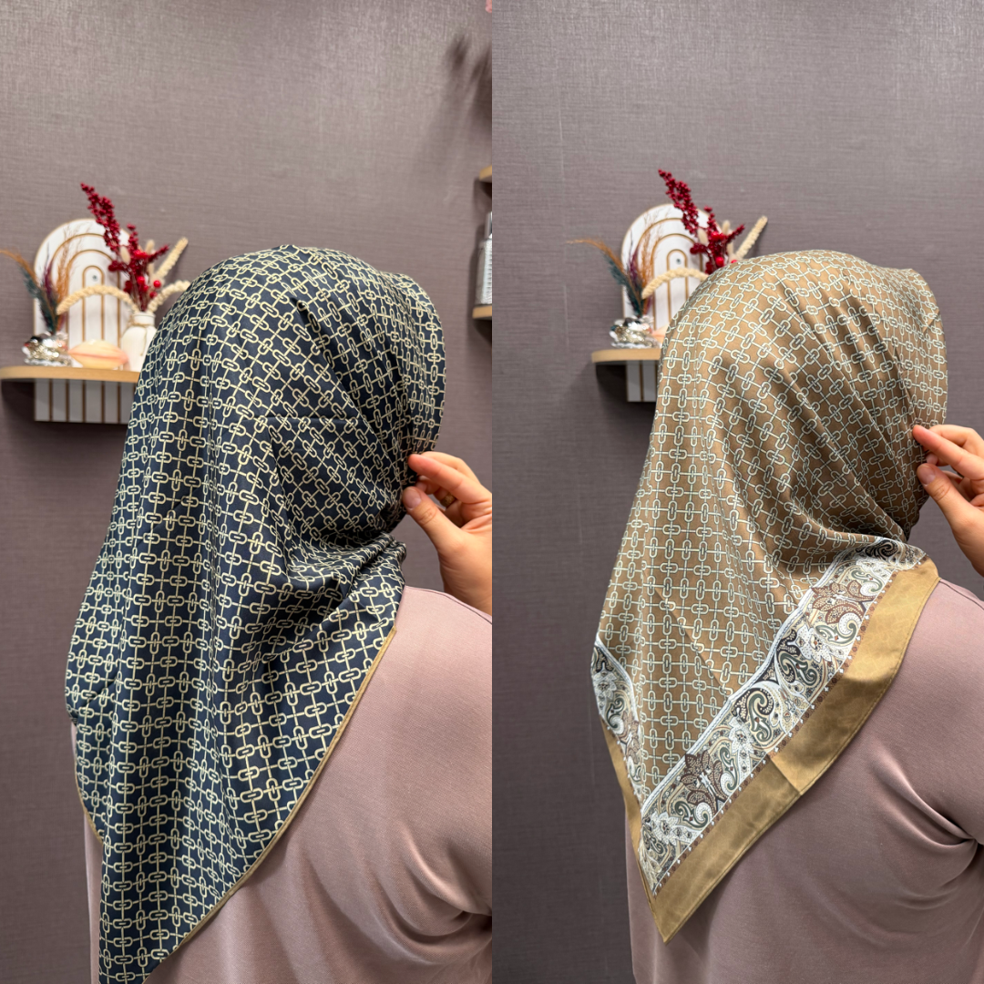 İthal Çift Taraflı Twill Eşarp Ceviz-Laci
