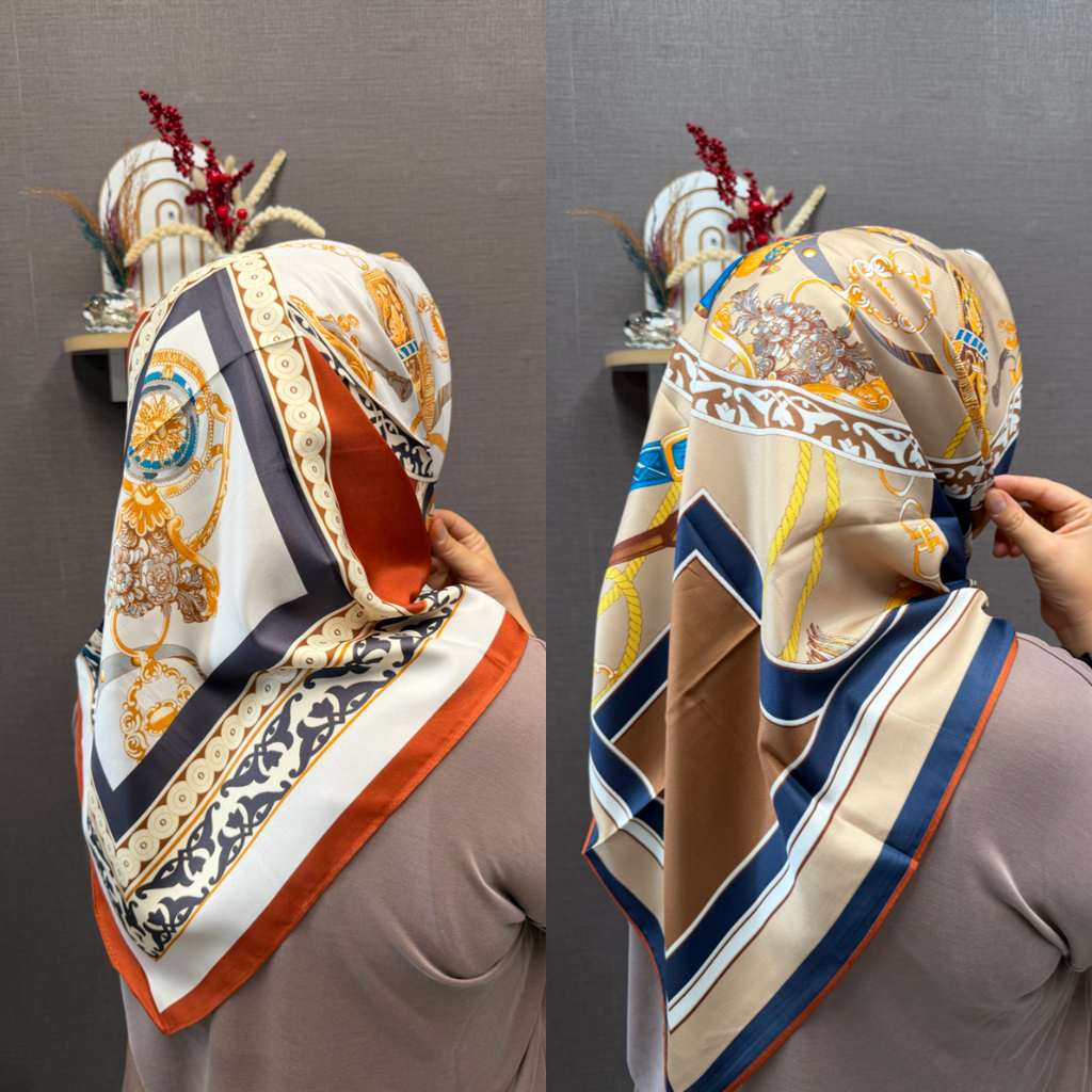 İthal Çift Taraflı Twill Eşarp Taba-Bej