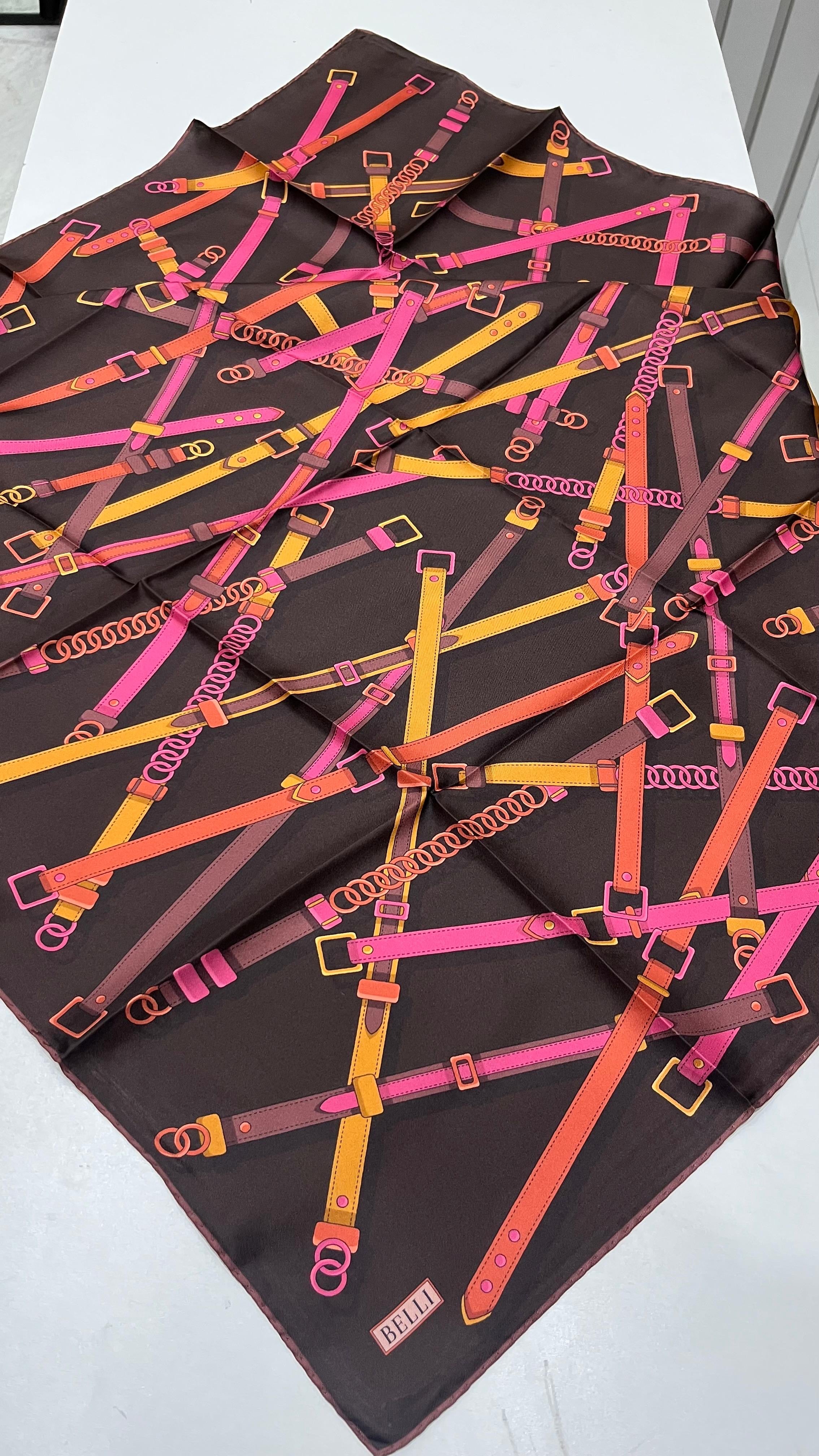 BELLI '25 Kış Sezonu Twill İpek Eşarp Kızıl Kahve